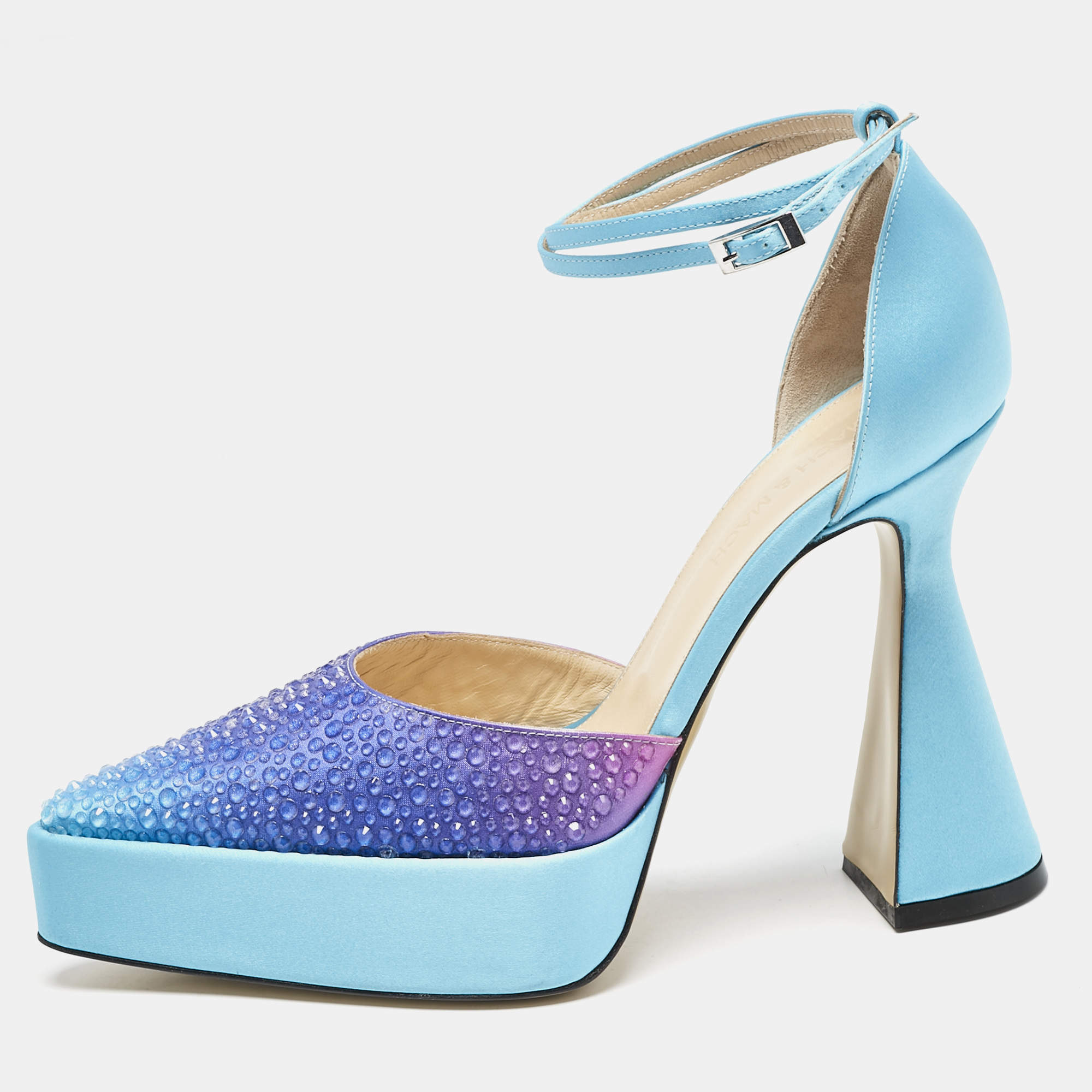 Mach & Mach Blue Satin Galaxy Crystalized Platform Pumps Size 38.5