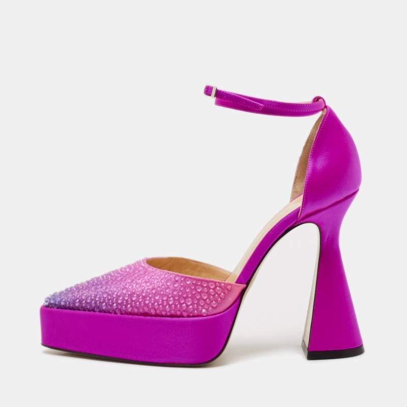 Mach & Mach Pink Satin Galaxy Crystalized Platform Pumps Size 38