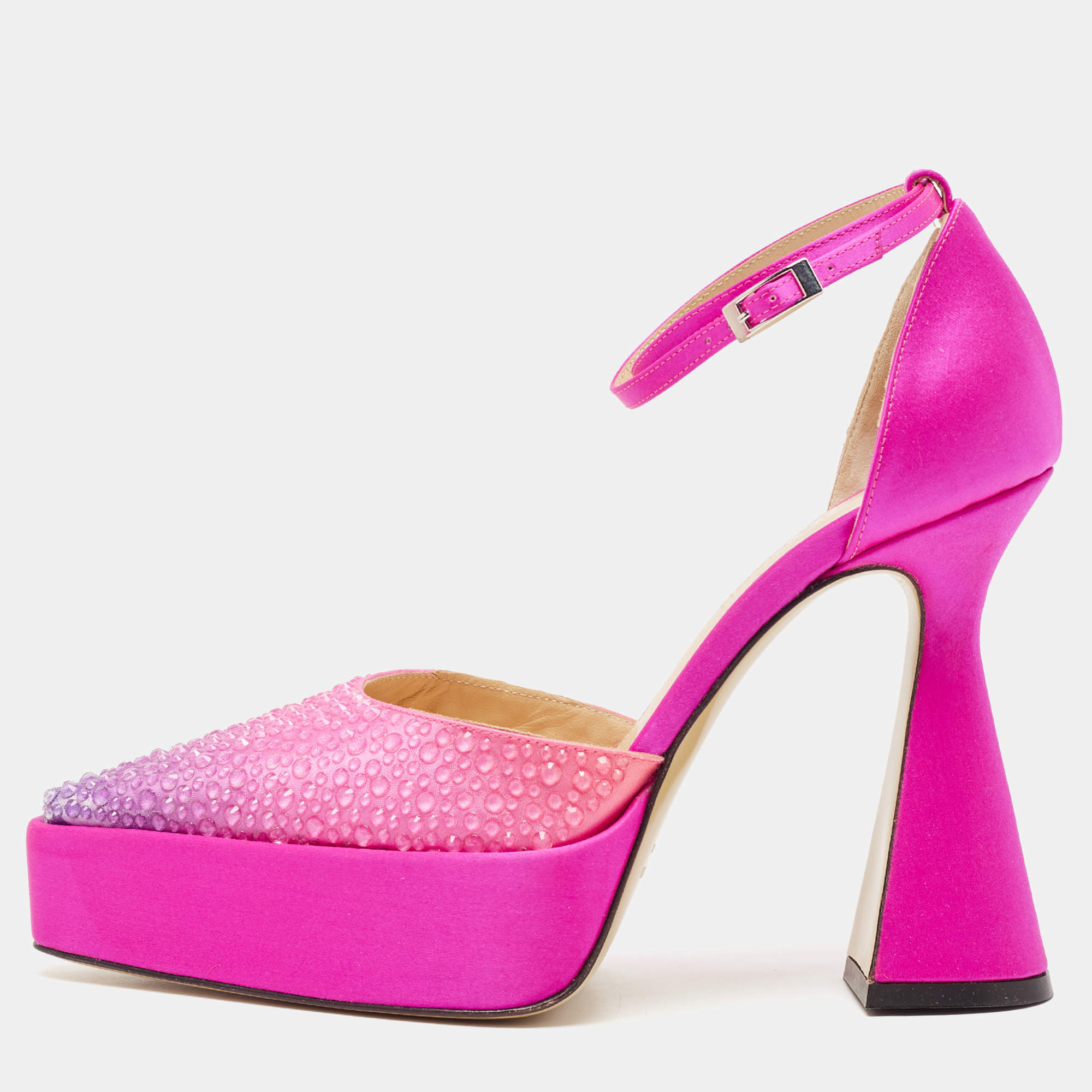 Mach & Mach Pink Satin Galaxy Crystalized Platform Pumps Size 36