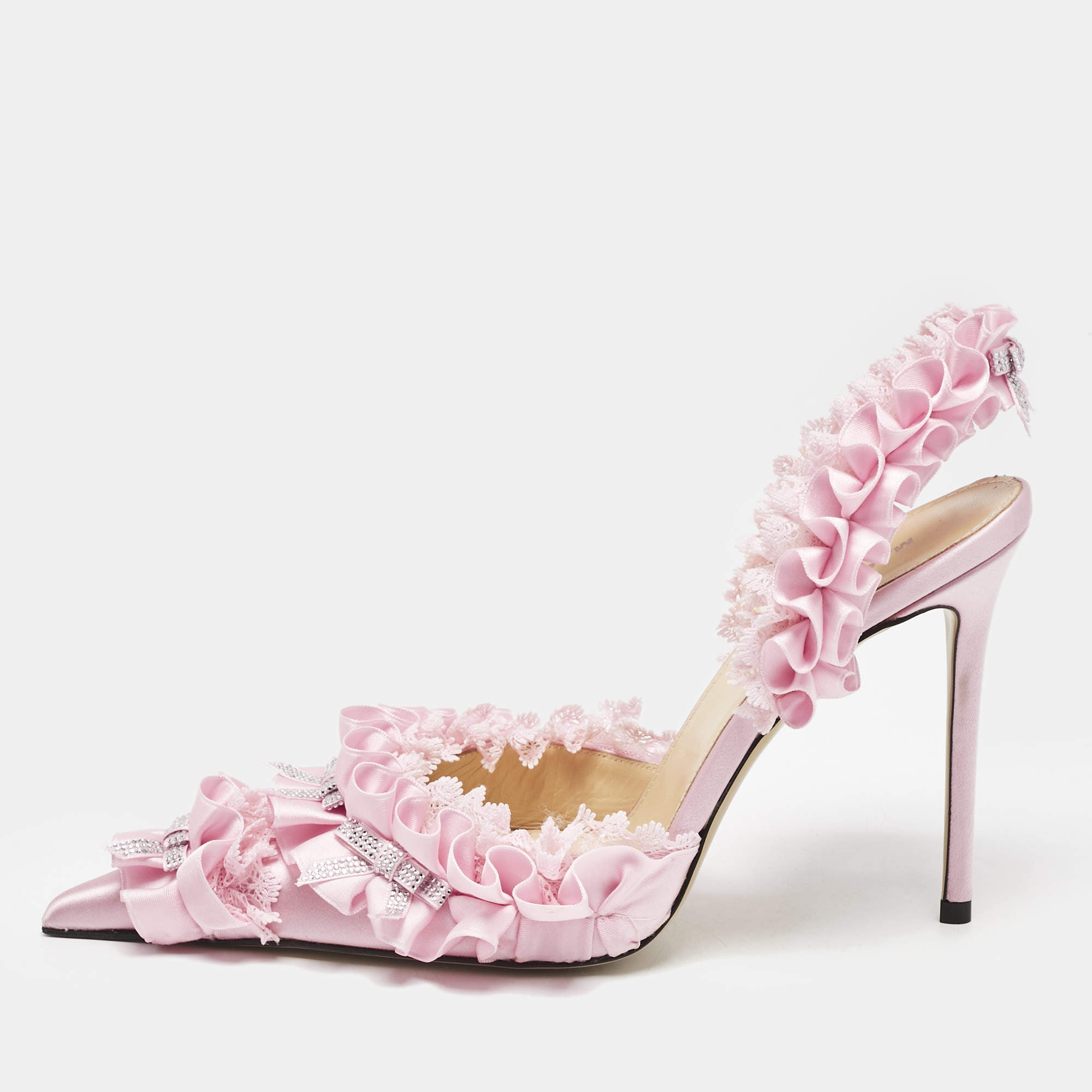 مملوكة مسبقًا Mach & Mach Pink Satin Beauty Of Antoinette Slingback Sandals Size 38