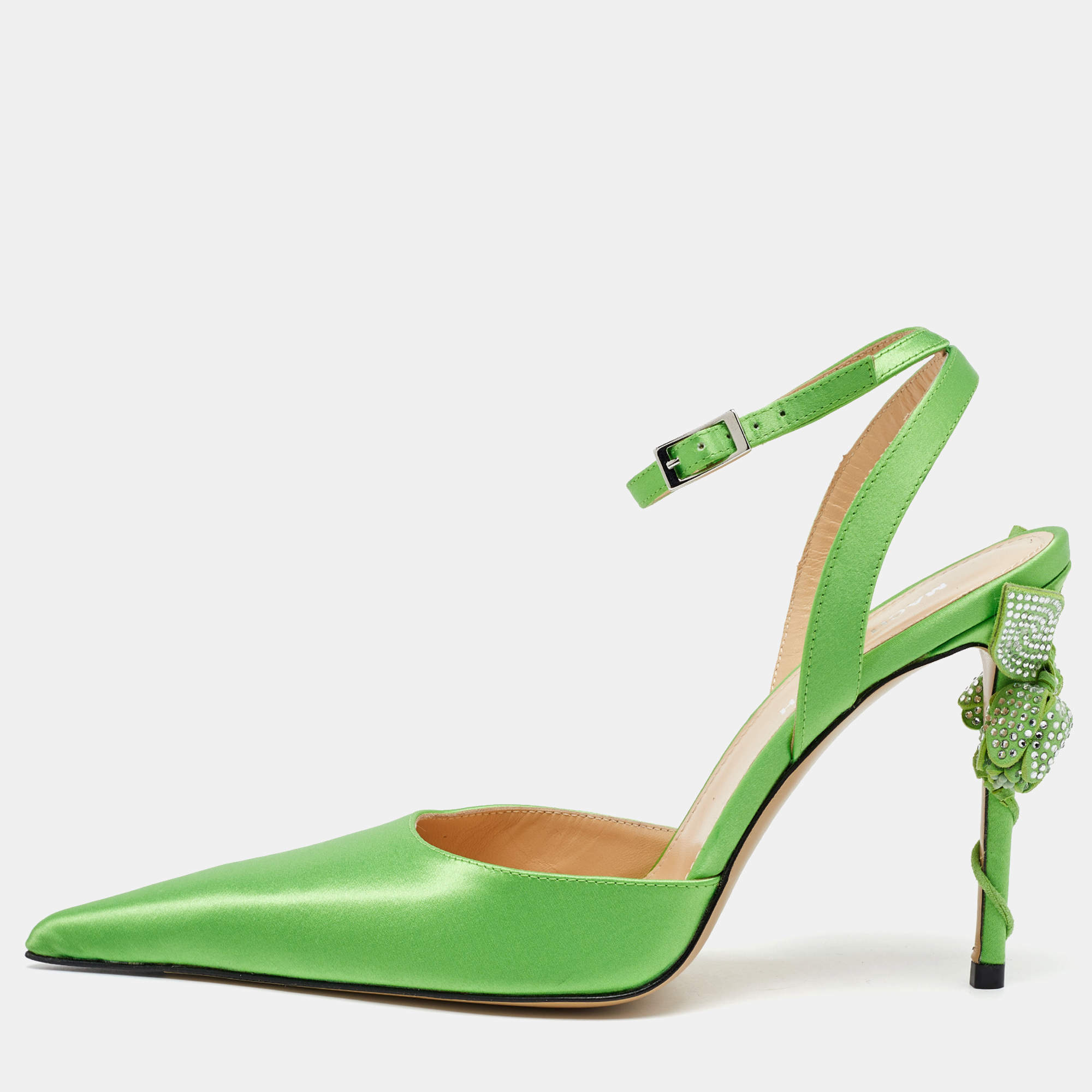 Mach & Mach Green Satin Wonder Tulip Pointed Toe Ankle Strap Sandals Size 37