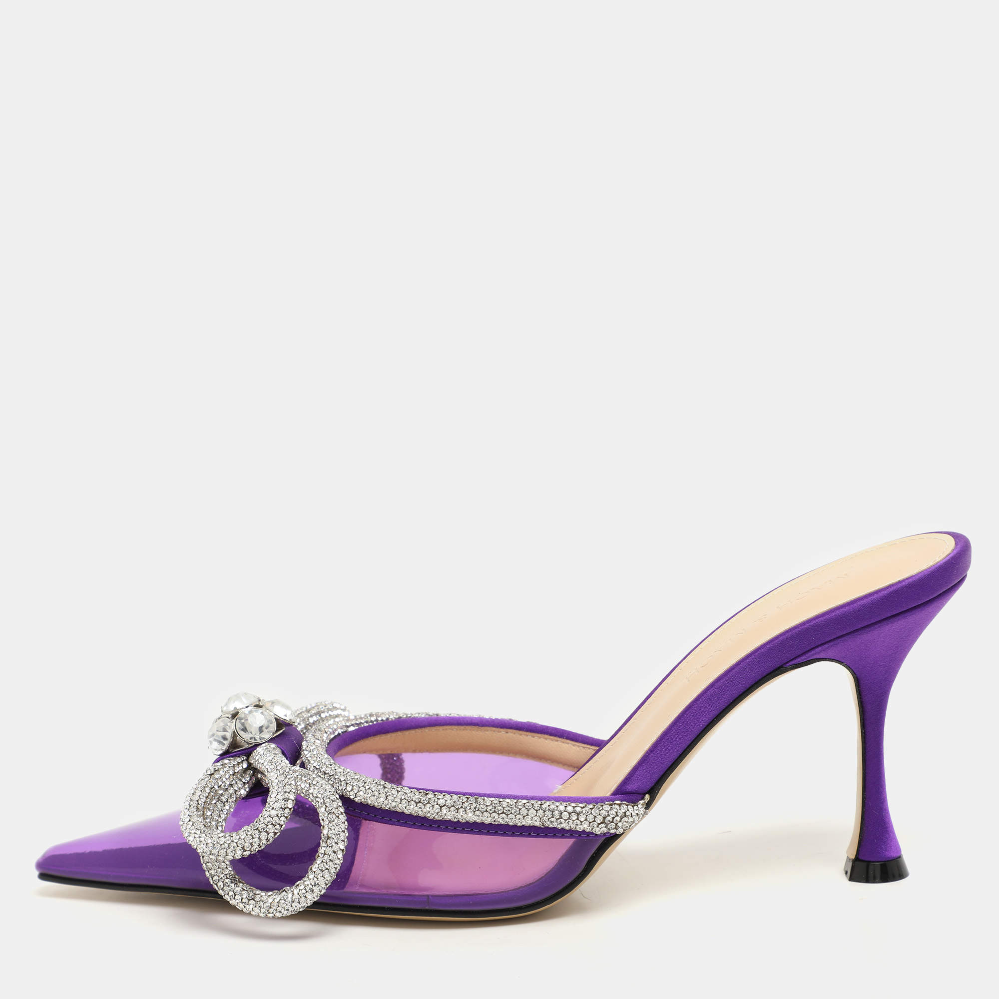 Mach & Mach Purple Satin Crystal Embellished Double Bow Mules Size 37,5