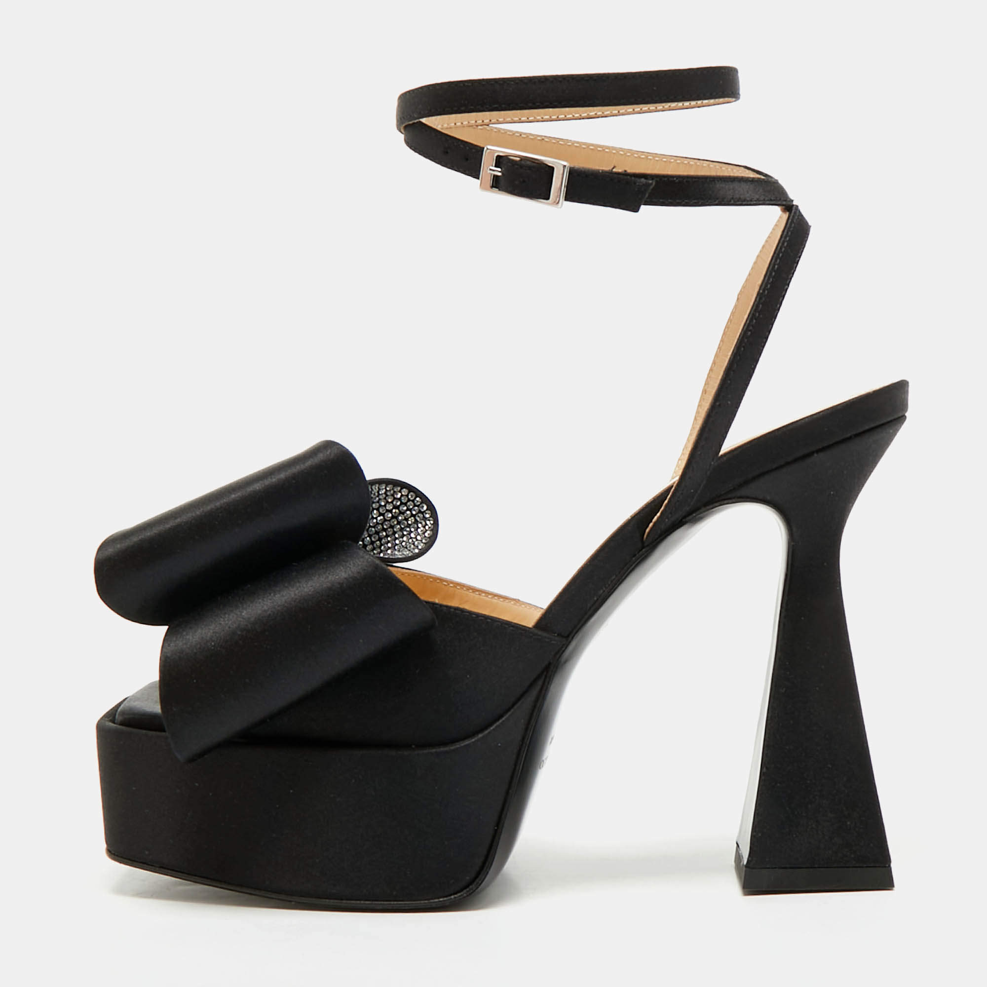 Mach & Mach Black Satin Le Cadeau Platform Sandals Size 36