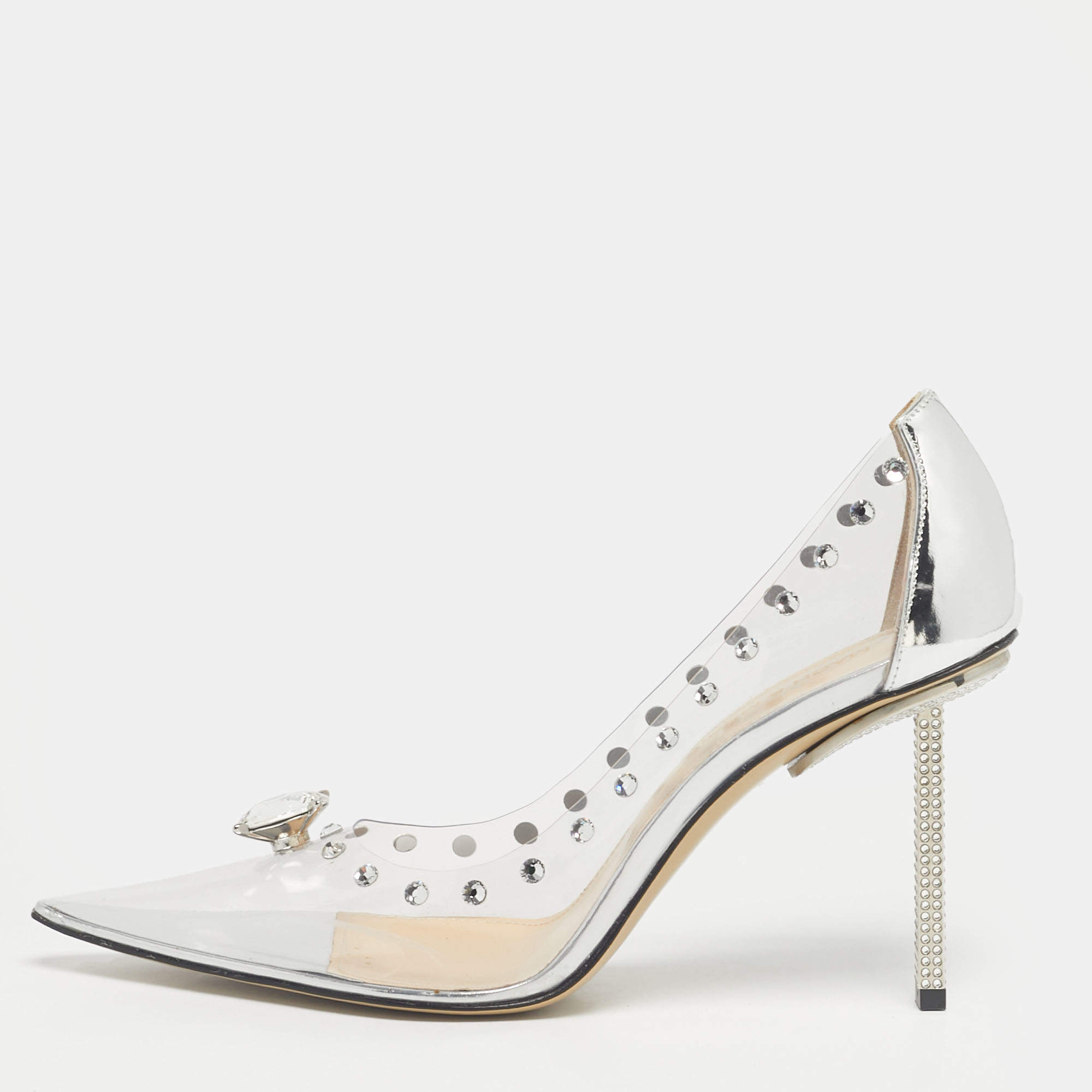 Pre Owned Mach & Mach Transparent PVC and Leather Diamond Dreams Pumps Size 38
