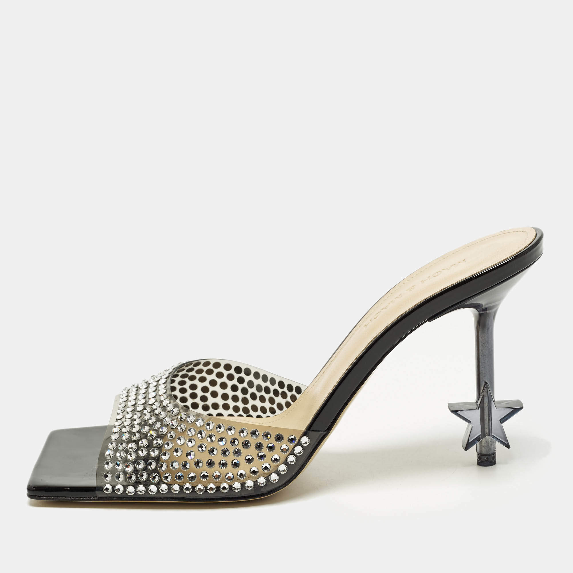 Pre Owned Mach & Mach Star Size 39 Black PVC Crystal Embellished Slide Sandals