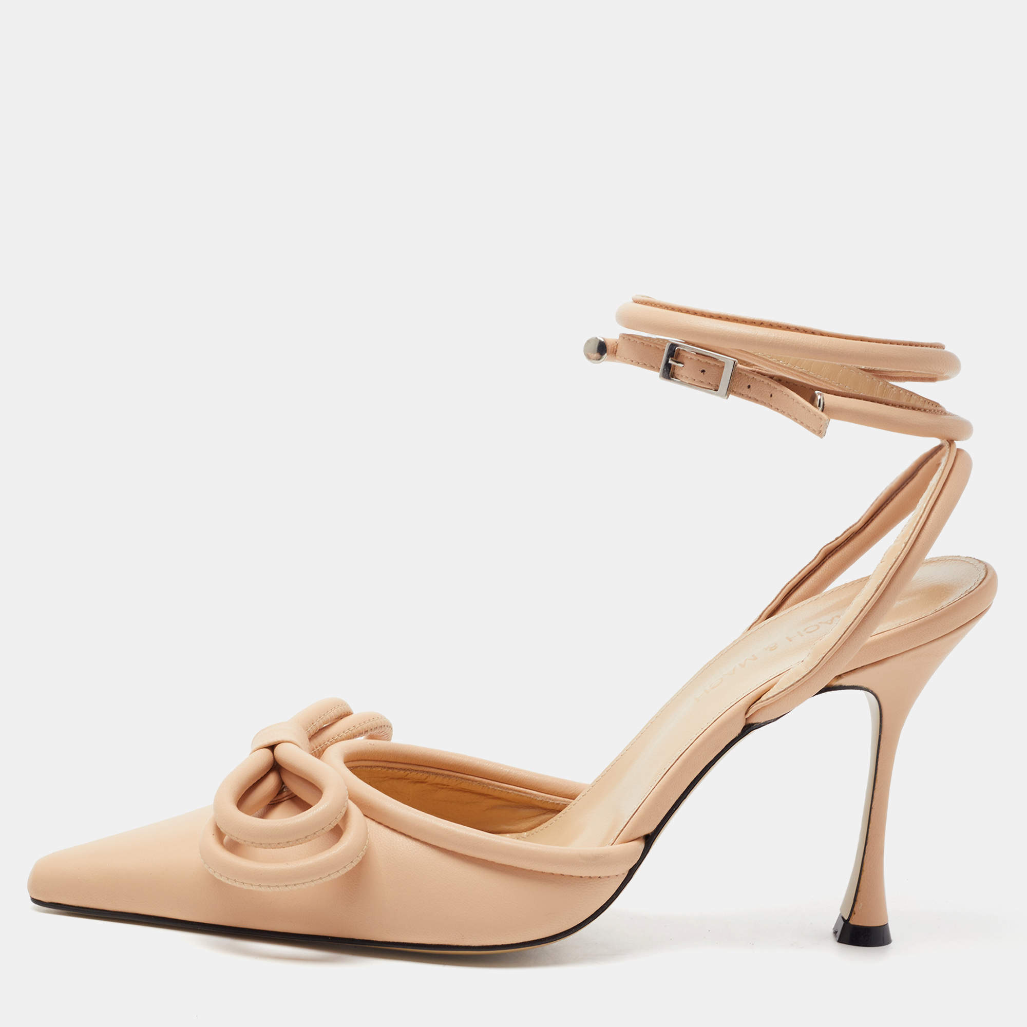 Pre Owned Mach & Mach Beige Leather Double Bow Ankle Strap Pumps Size 40