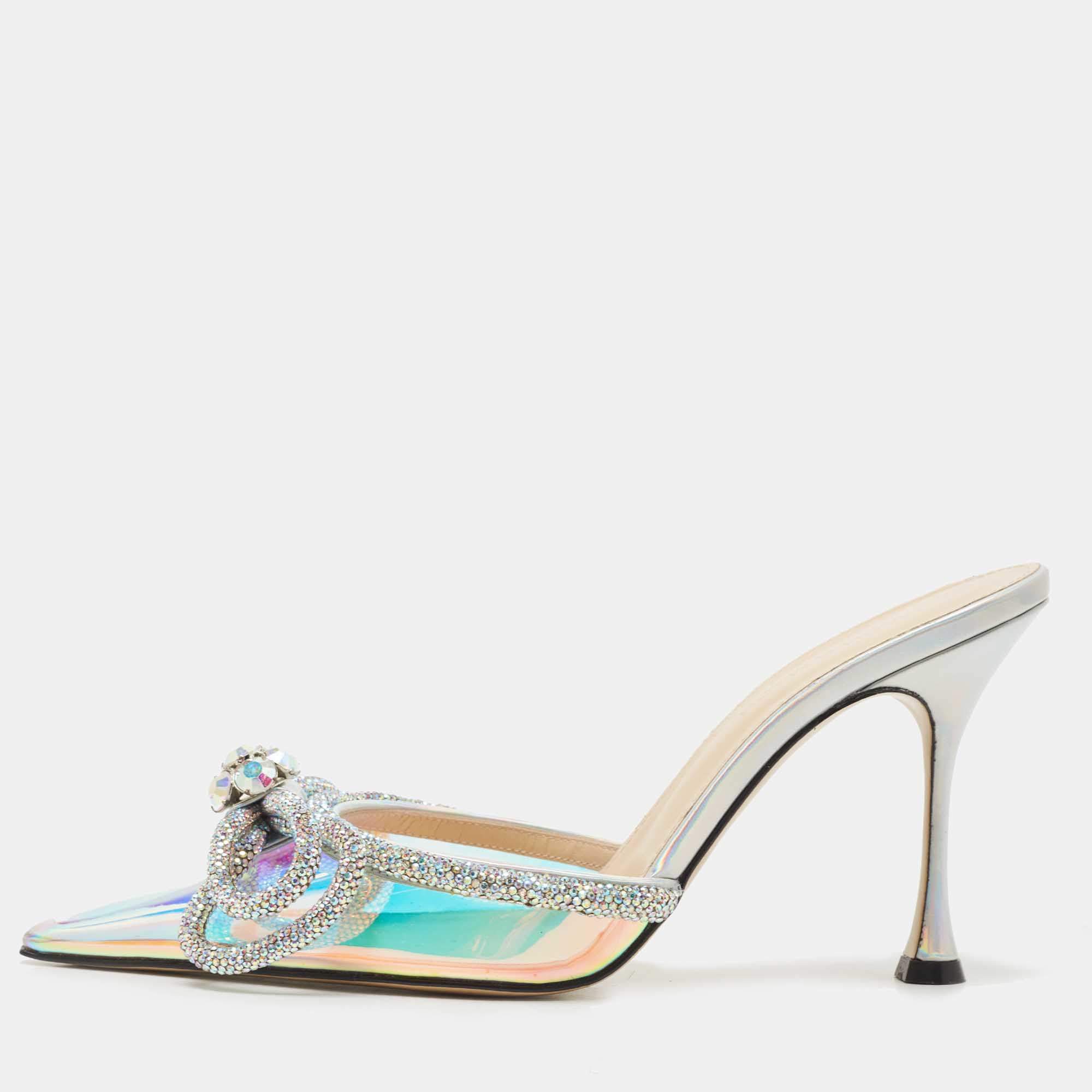 Pre Owned Mach & Mach Muliticolor PVC Crystal Embellished Slide Sandals Size 38.5