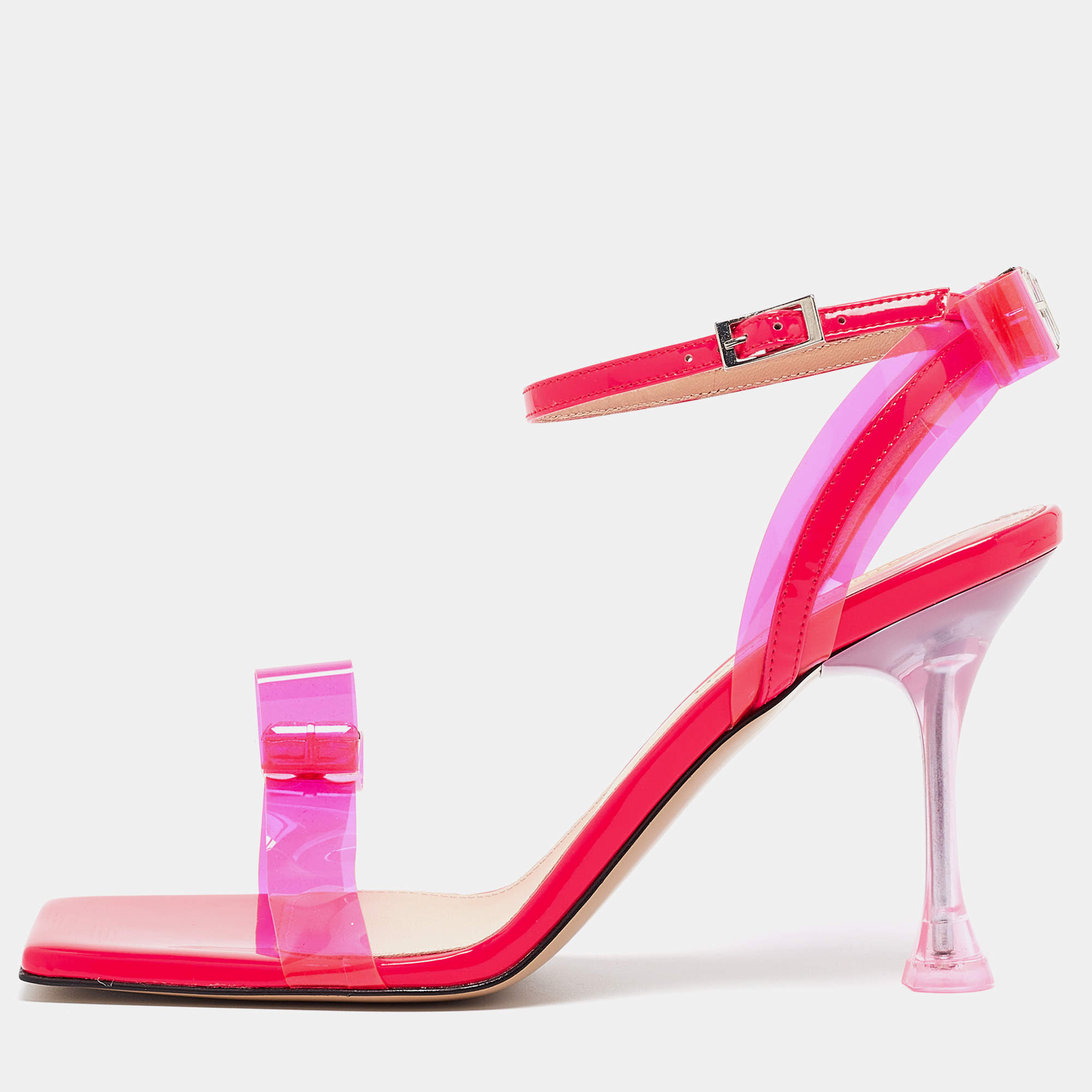 Pre Owned Mach & Mach Pink PVC and Patent French Bow Sandals Size 38.5 