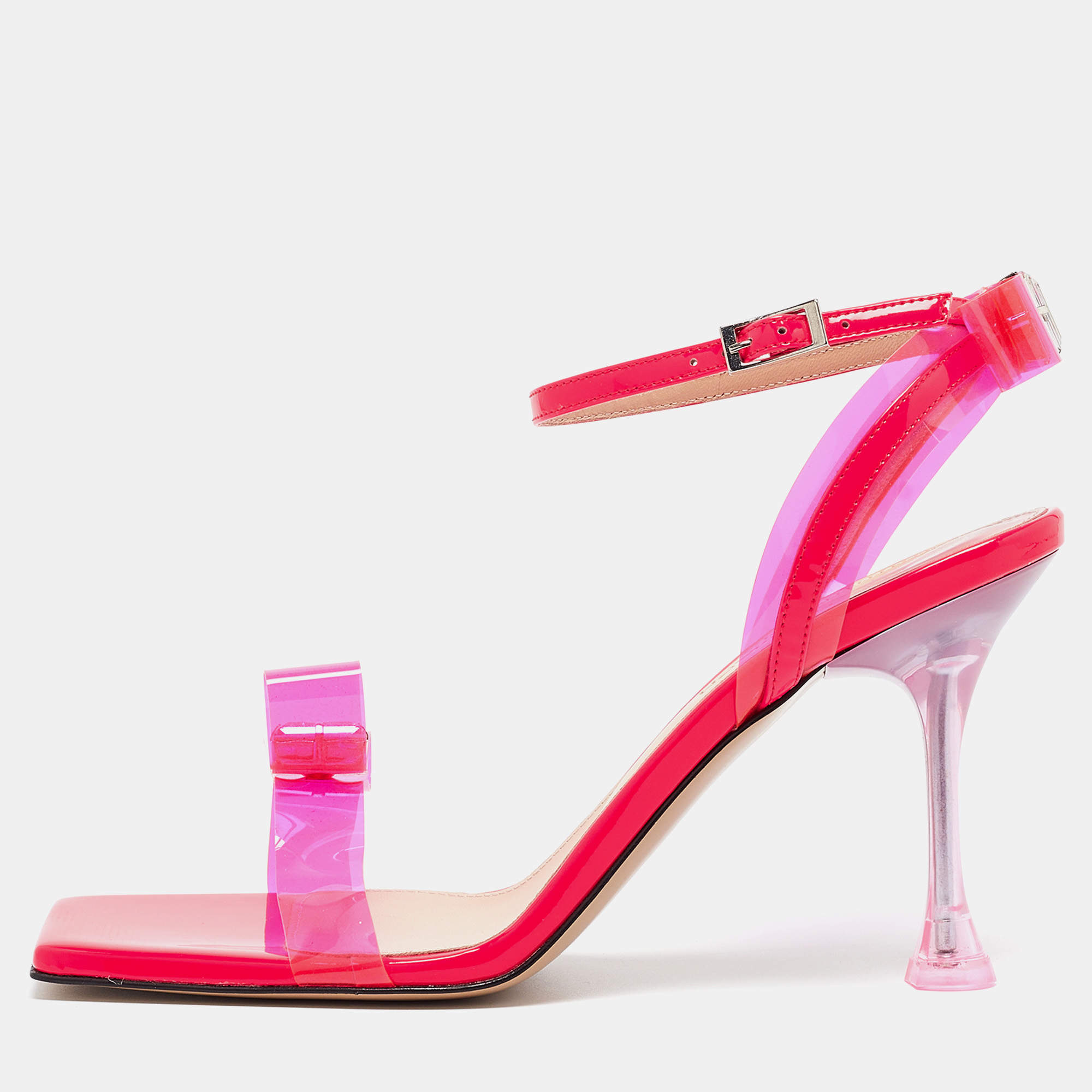 مملوكة مسبقًا Mach & Mach Pink PVC and Patent French Bow Square Toe Sandals Size 39