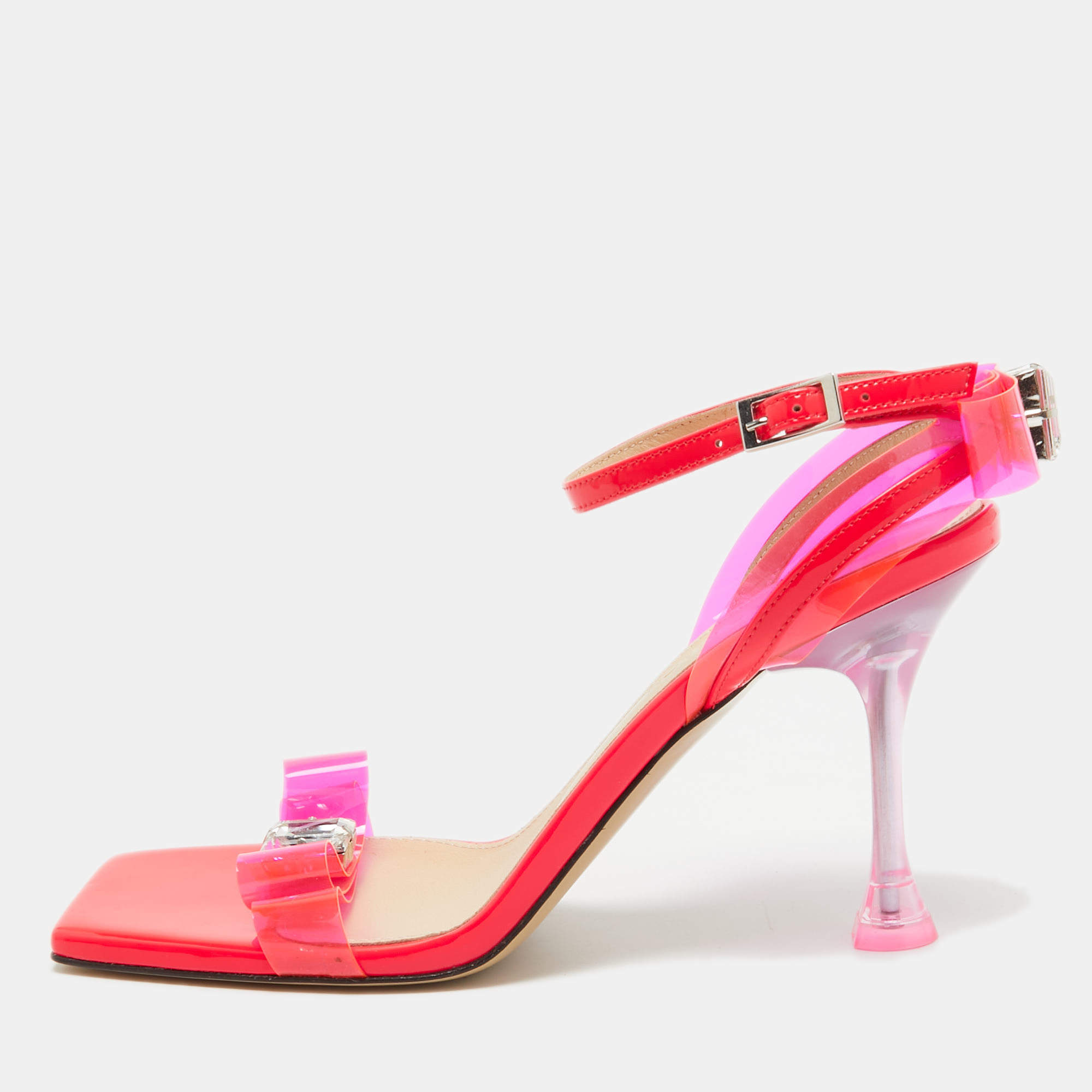 Mach & Mach Neon Pink PVC and Patent Leather French Bow Sandals Size 38