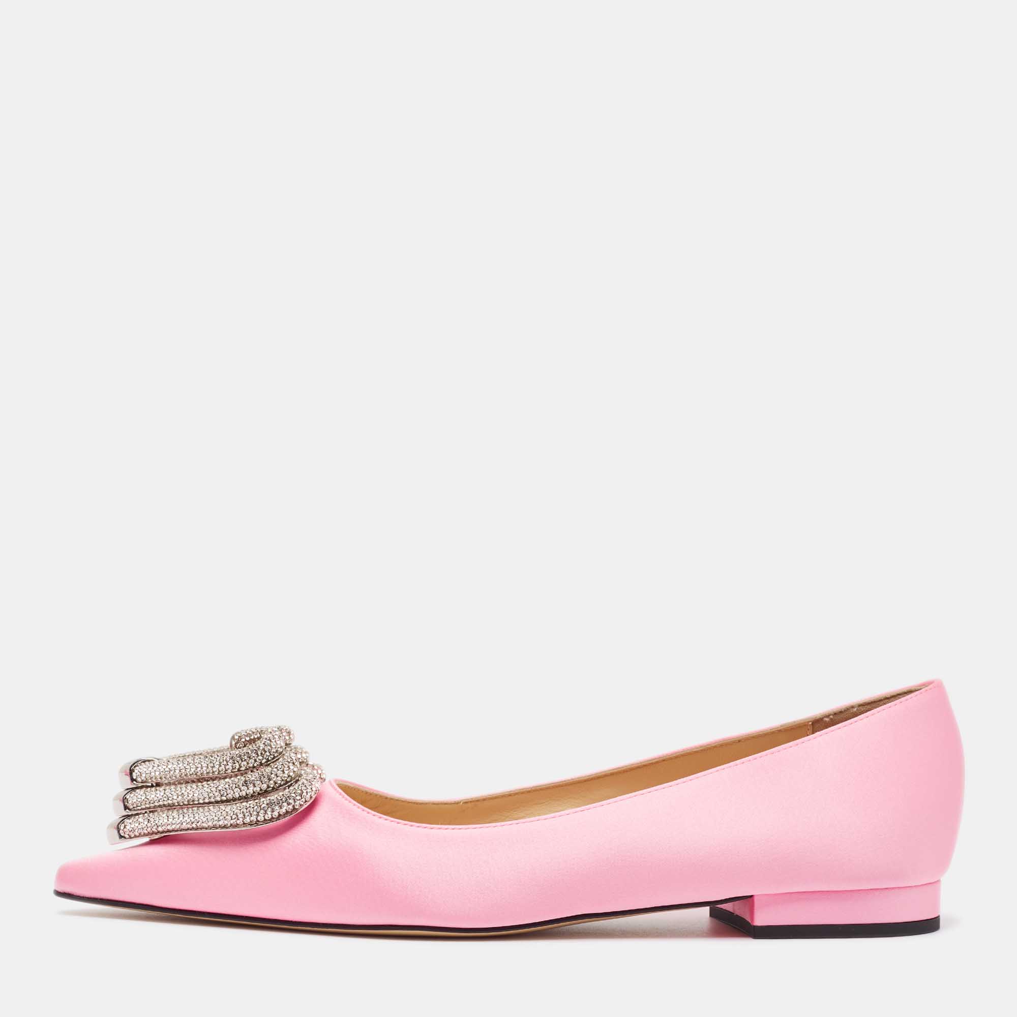 مملوكة مسبقًا Mach & Mach Pink Satin Triple Heart Ballet Flats Size 38