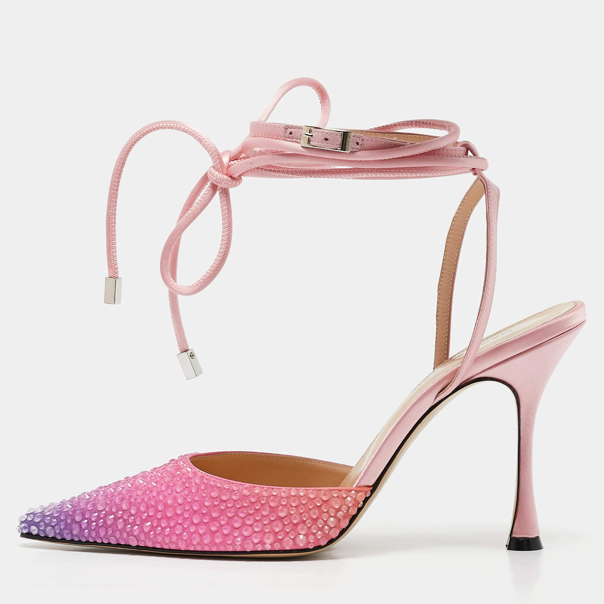 Mach & Mach Cream/Pink Satin Crystal Embellished Heart Pumps Size 39