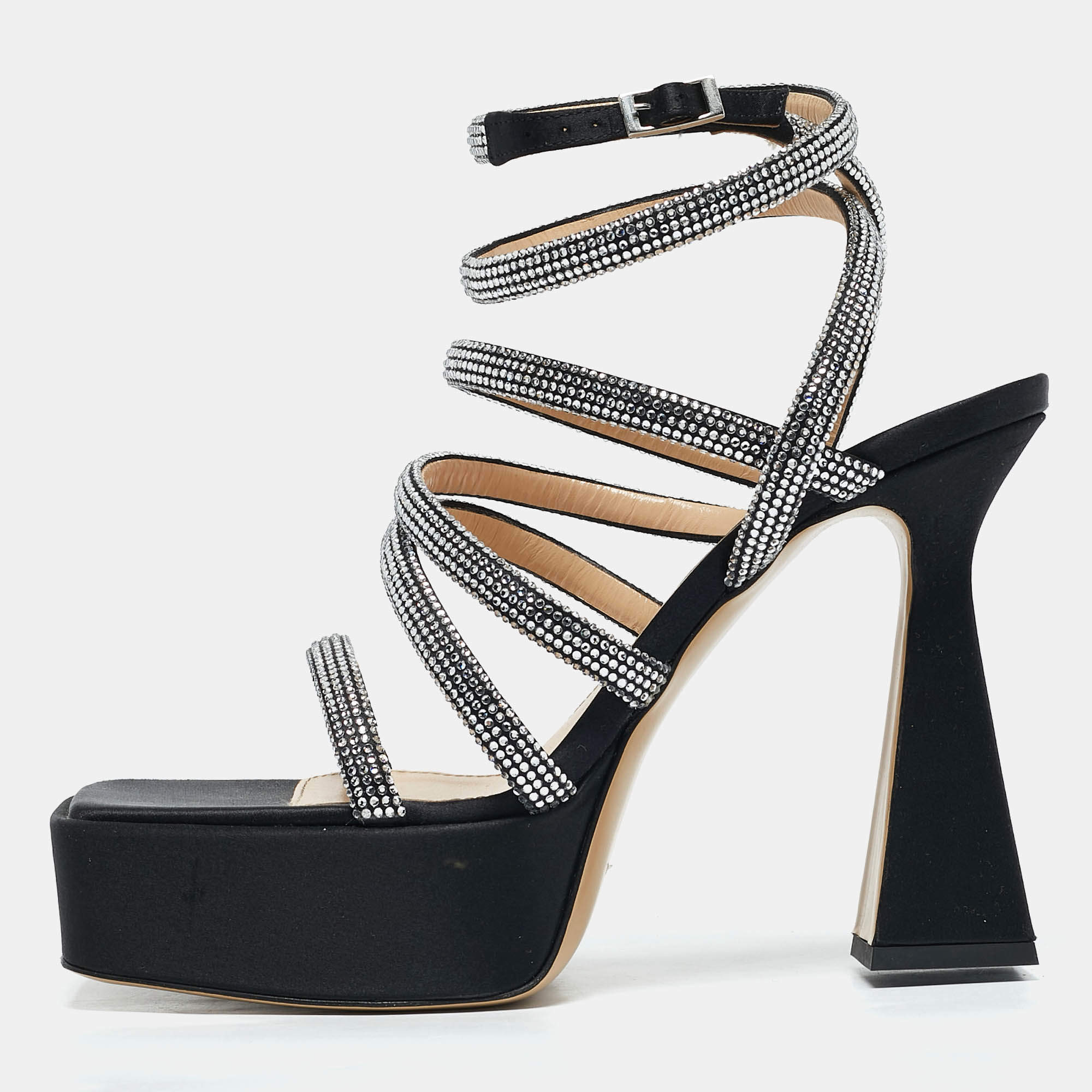 Mach & Mach Black Satin Sydney Platform Sandals Size 40