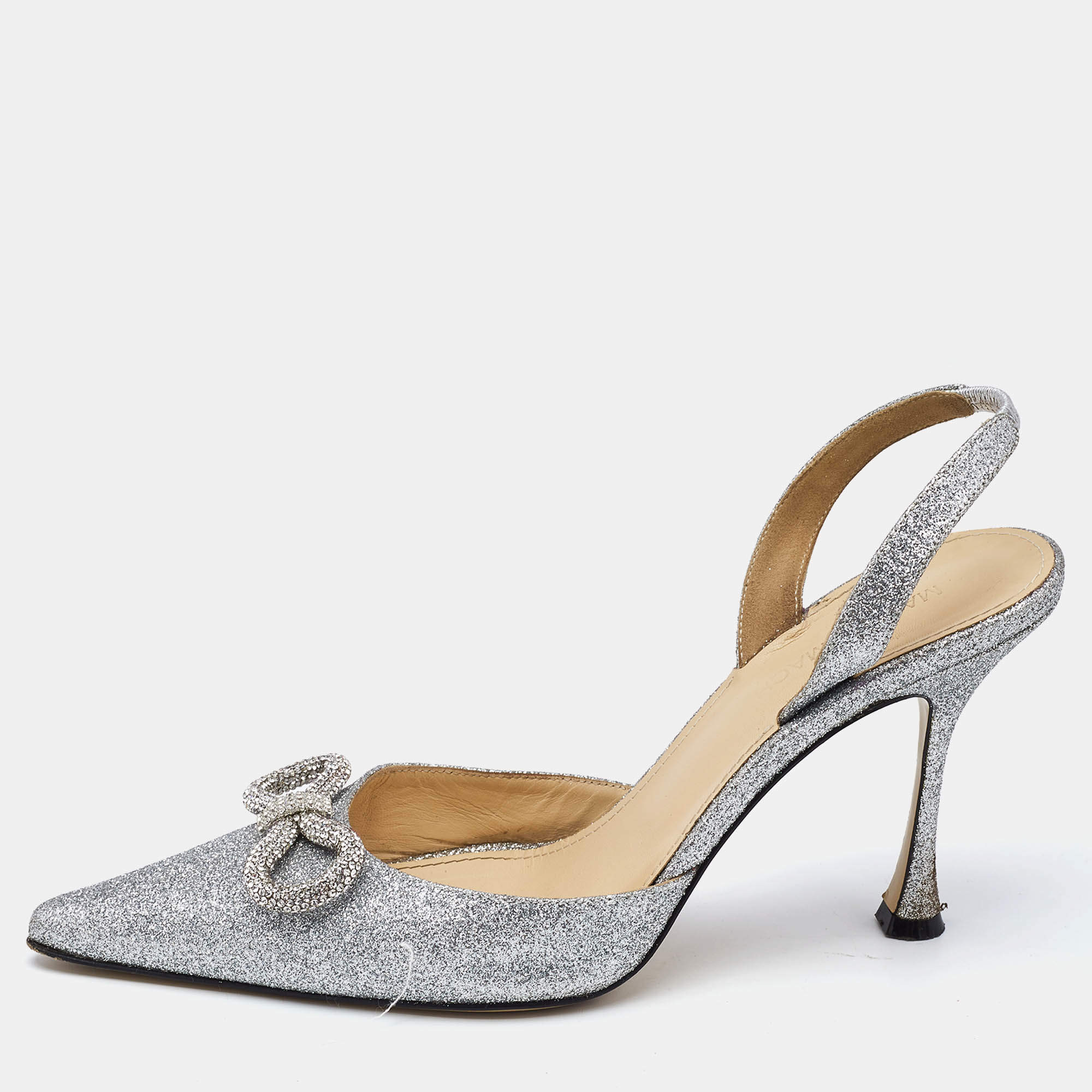 Mach & Mach Silver Glitter Bow Slingback  Pumps Size 38.5