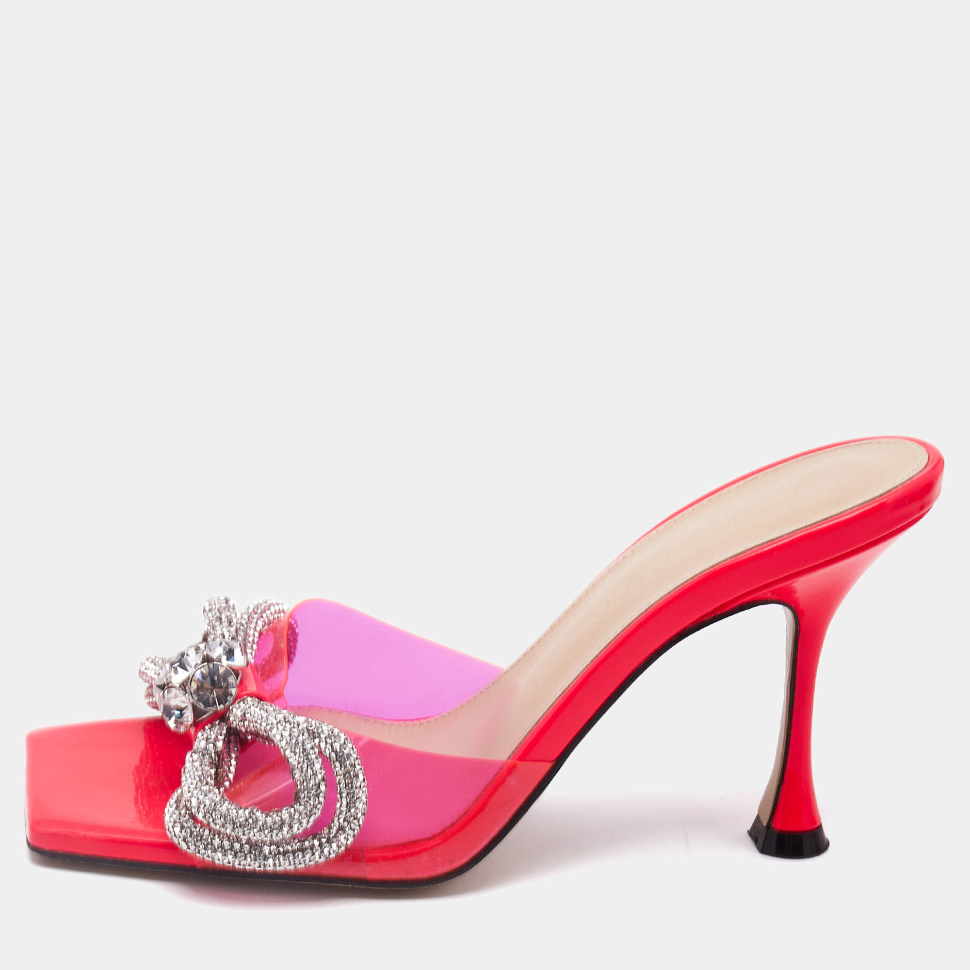Mach & Mach Neon Pink PVC Double Bow Slide Sandals Size 35