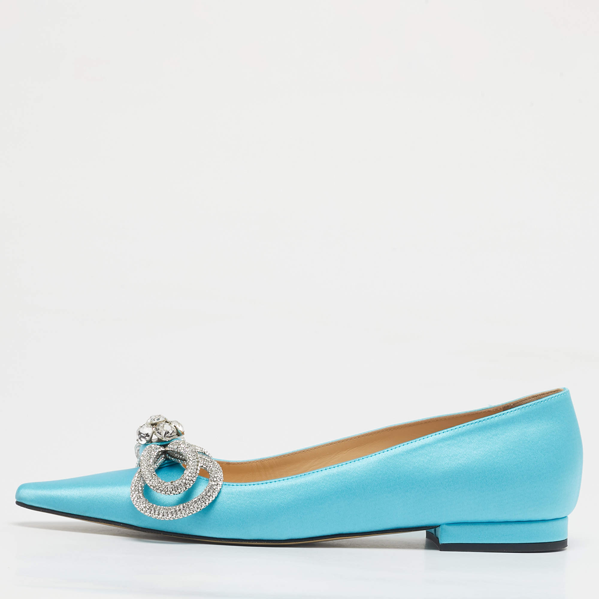 Pre Owned Mach & Mach Blue Satin Double Bow Ballet Flats Size 37.5