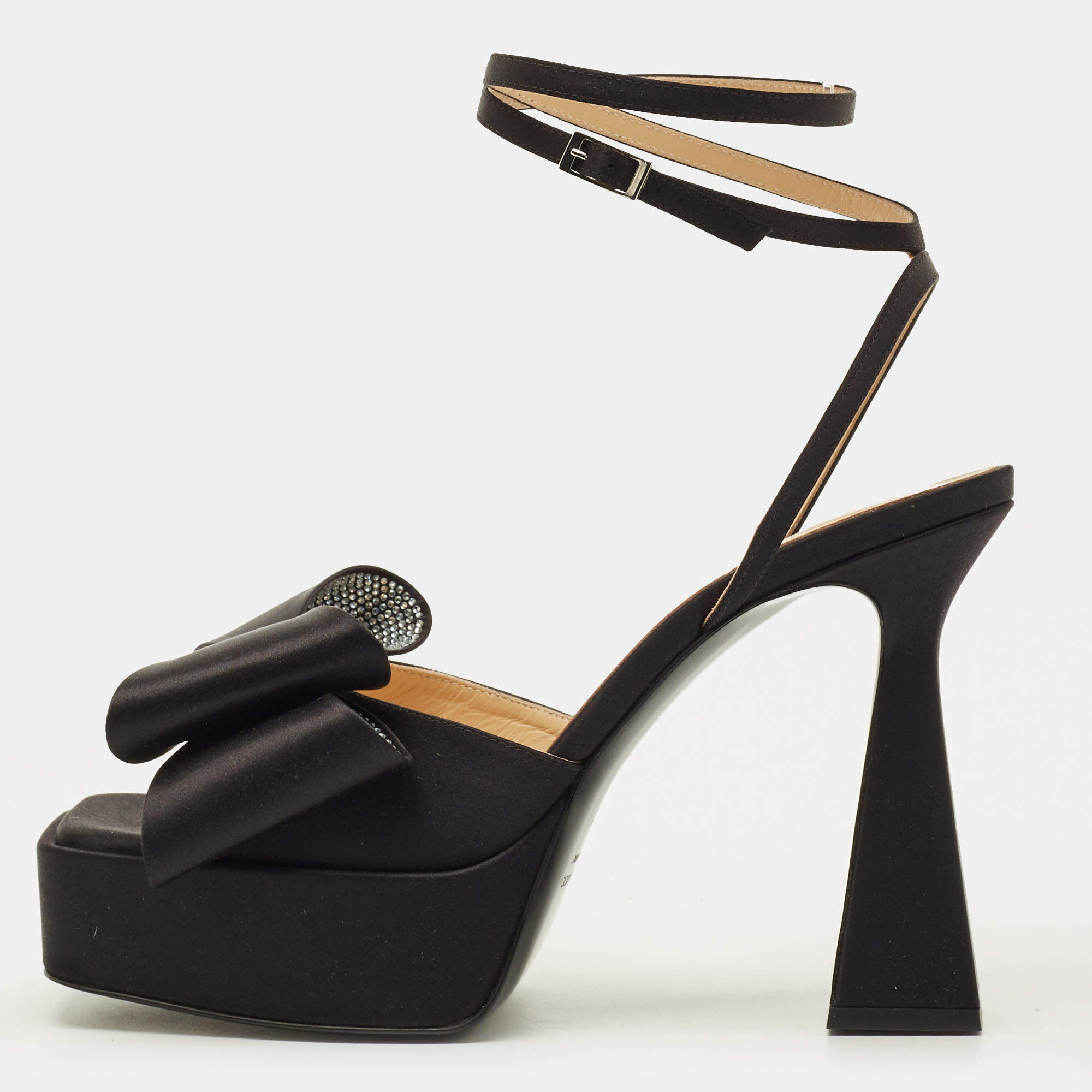 Pre Owned Mach & Mach Le Cadeau Size 42 Black Satin Platform Sandals