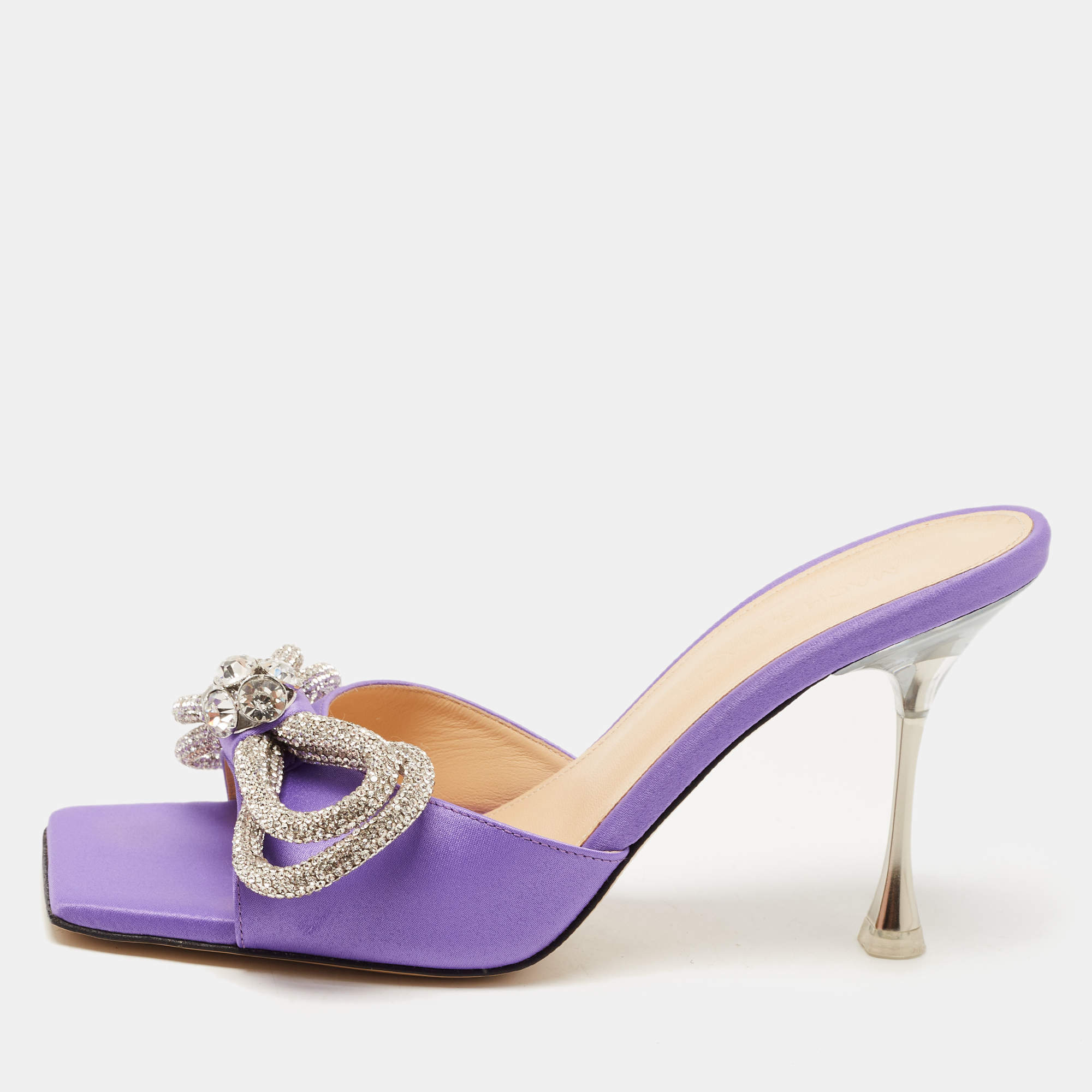 Pre Owned Mach & Mach Purple Satin Double Bow Slide Sandals Size 37