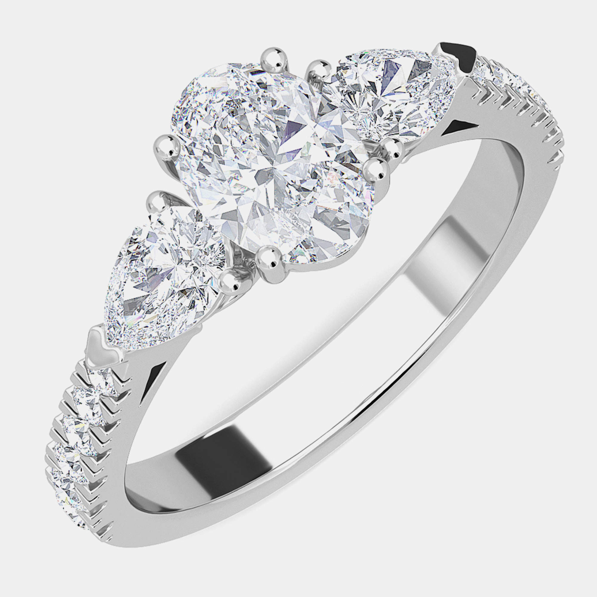 14K White Gold Pear Shaped With Round LGD On The Shank Bridal Ring (1.50Ctw With 3/4Th Ct) EU 48