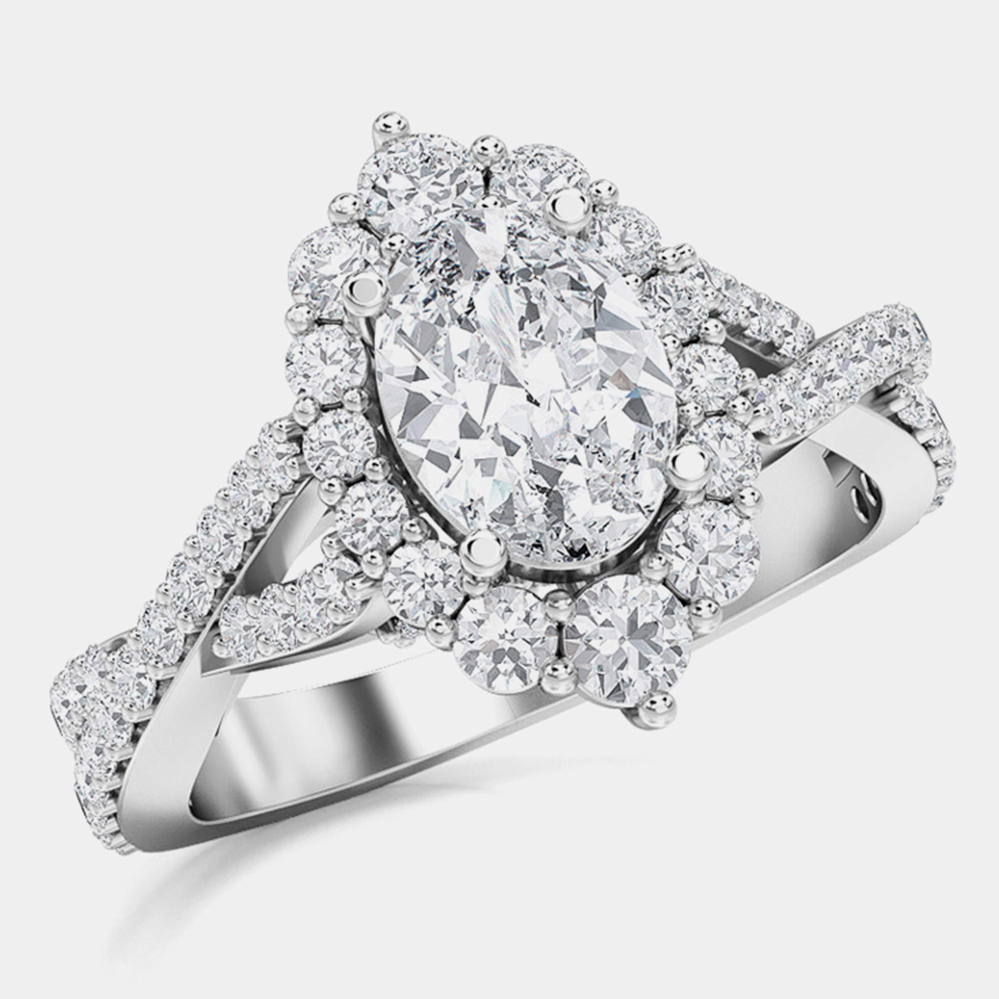 14Kw Double Twist Halo Bridal Ring (2 Ctw 1 Ov Ctr) EU 48