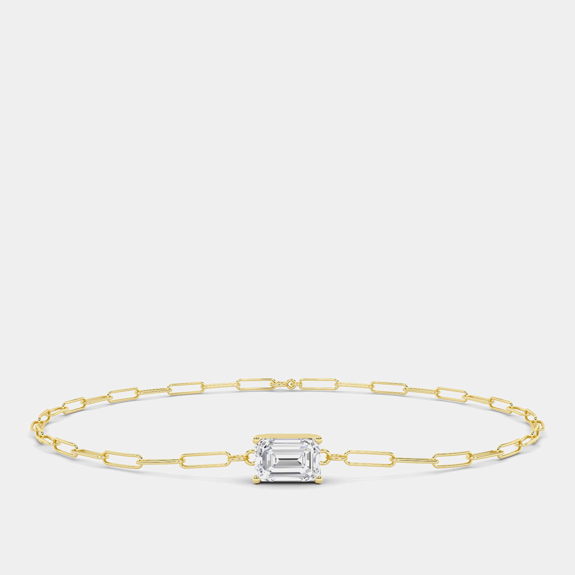 Pre Owned 14K Emerald Shape Paper Clip 6.5" Lab Grown Diamond Bracelet (0.70 Ctw)