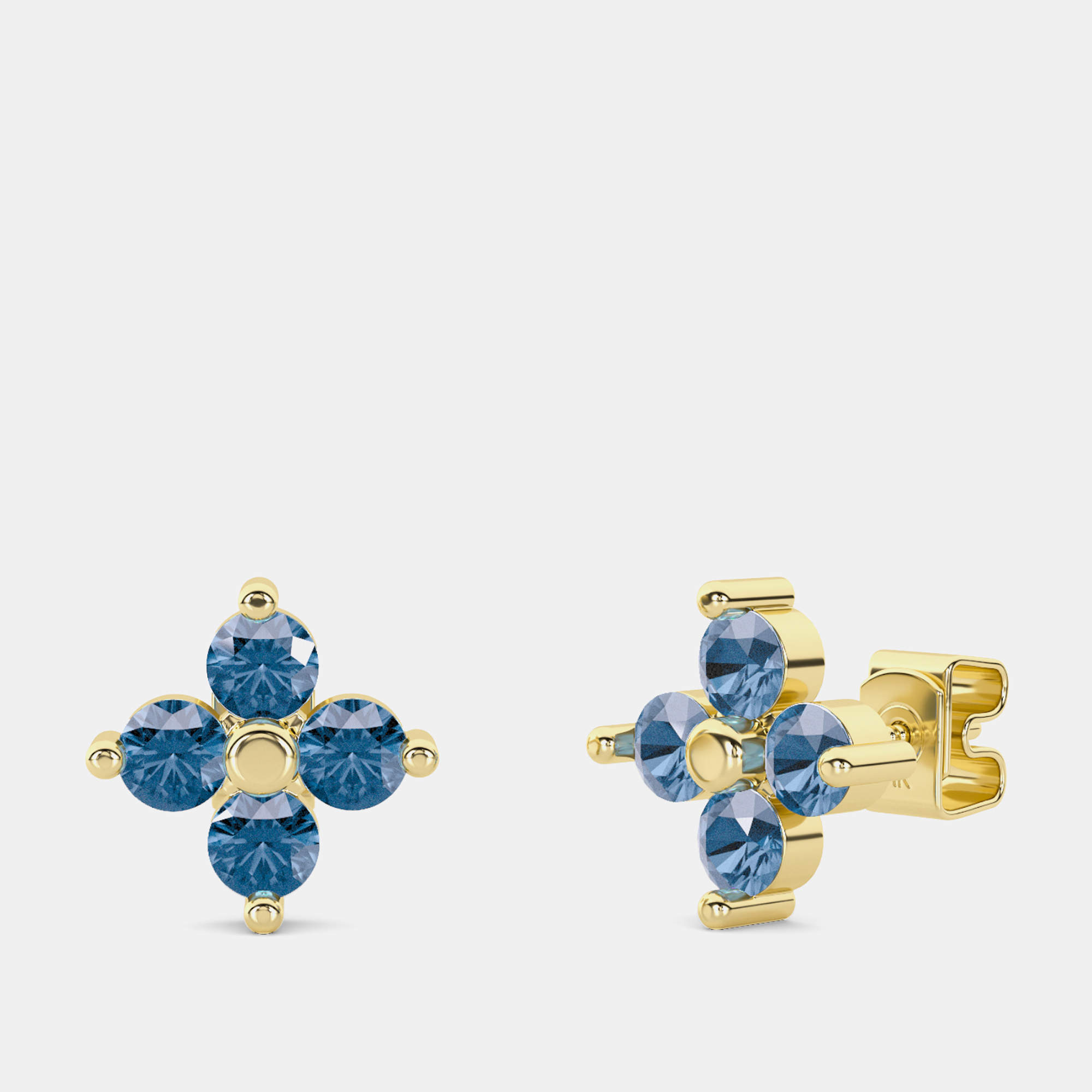 14K Blue 4 Lab Grown Diamond Stones Flower Stud (1.75 Ctw)