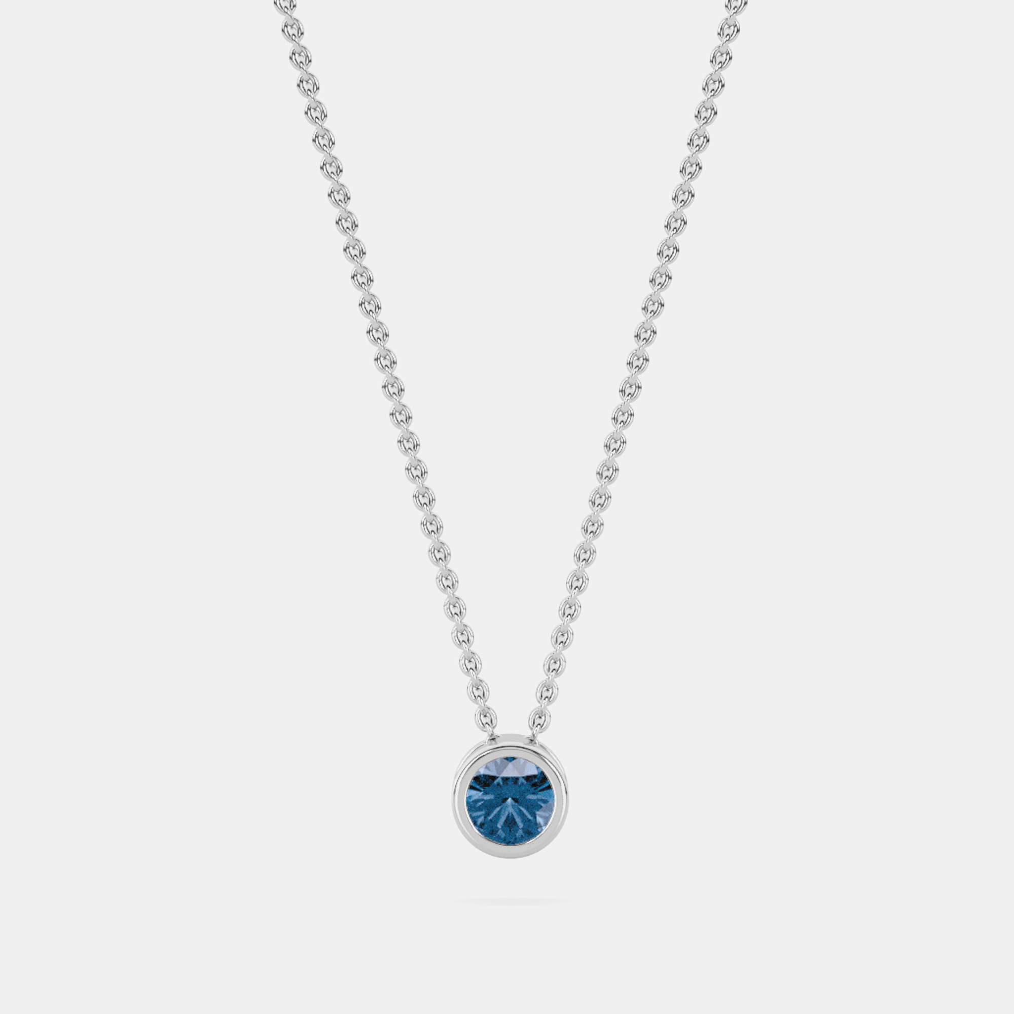 Pre Owned 14K Single Blue Lab Grown Diamond Stone Bazel 18" Pendant With Chain (0.21 Ctw)