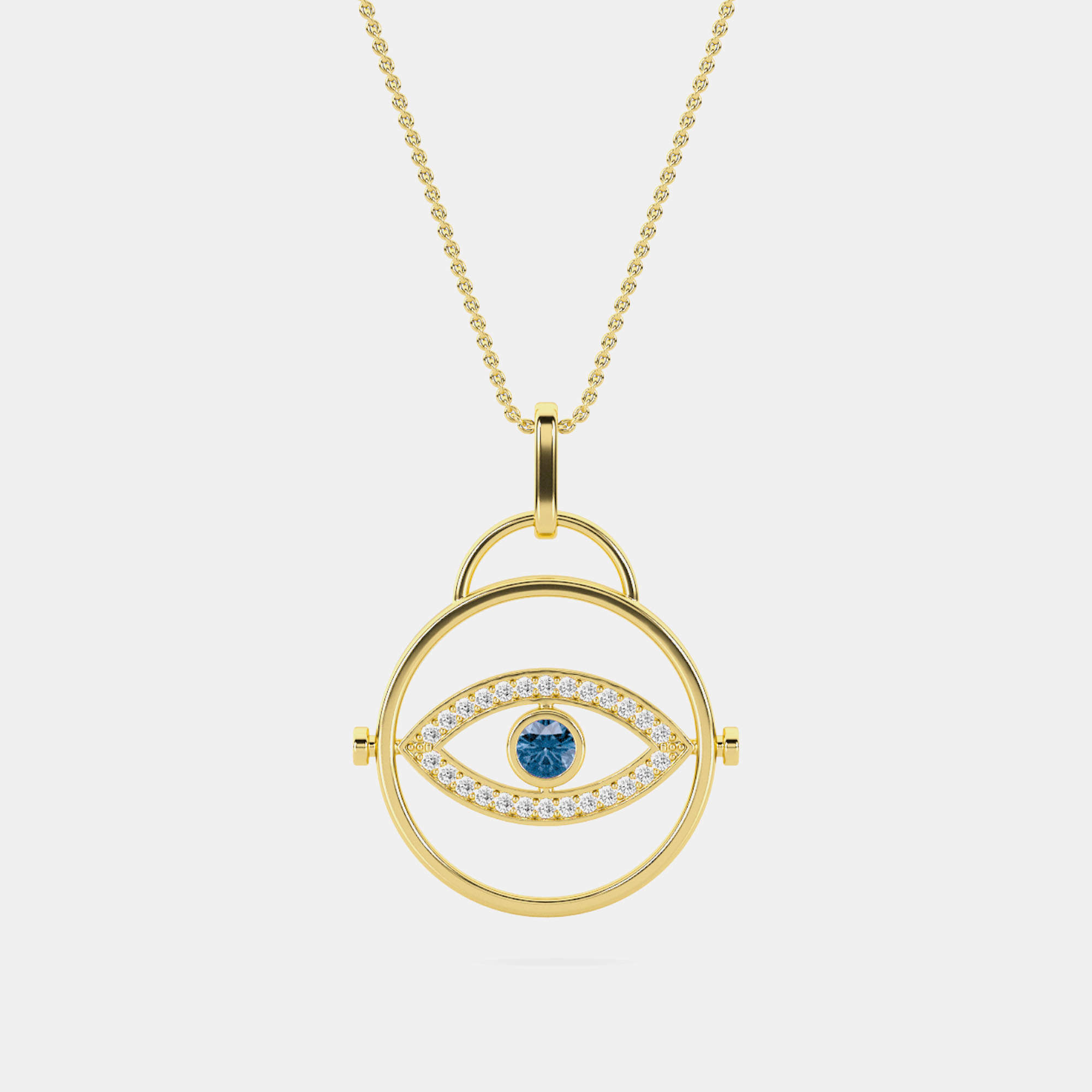 14K Blue Lab Grown Diamond Center Evil Eye 18" Pendant With Chain (0.50 Ctw)