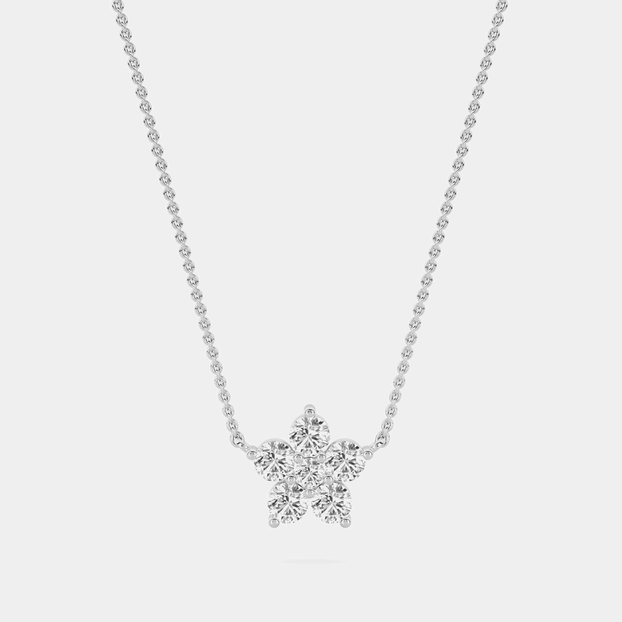 14K 6 Lab Grown Diamond Stone Flower 18" Pendant With Chain (0.85 Ctw)