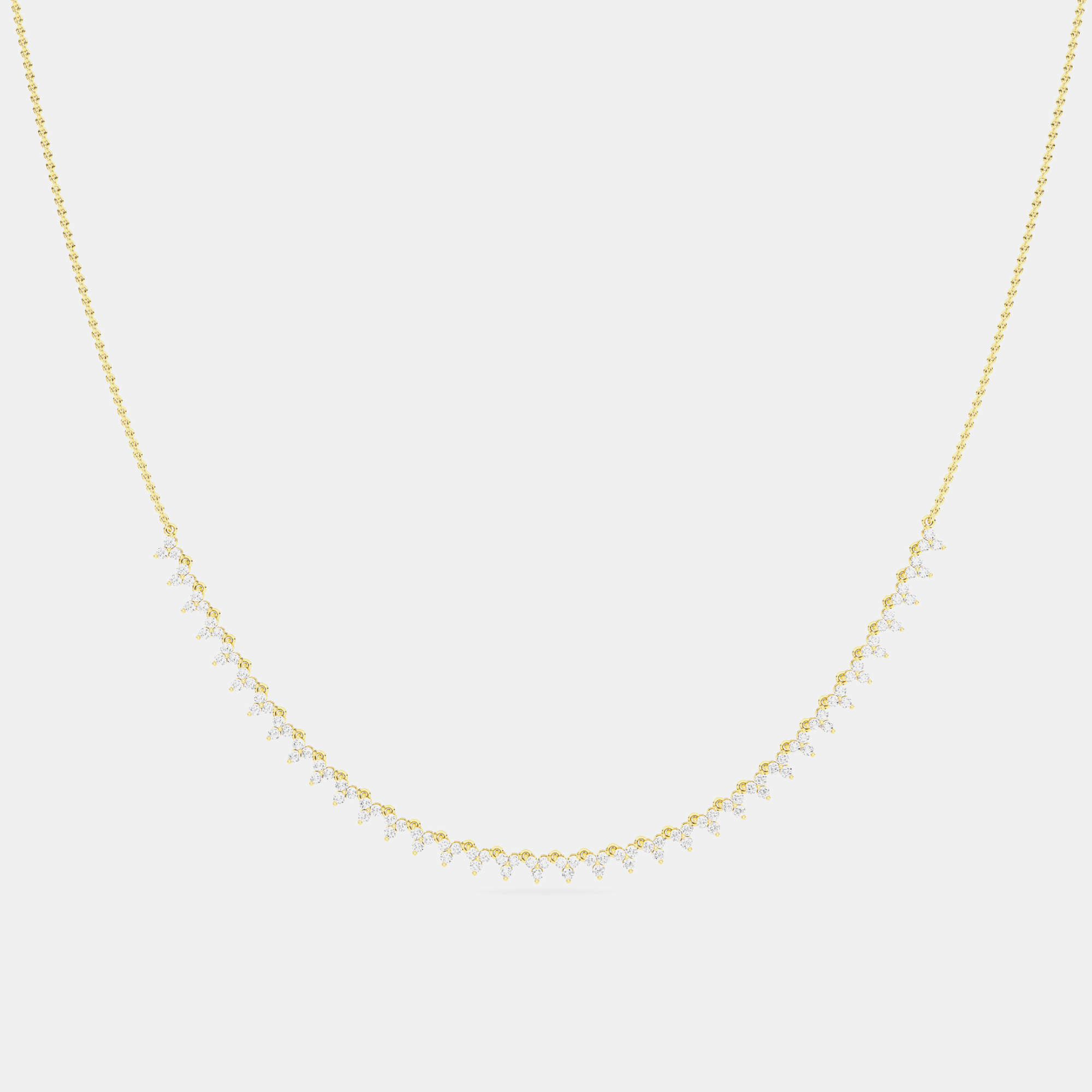 14K 3 Stone Flower 16" Inch 61 Links Lab Grown Diamond Necklace (2.00 Ctw)