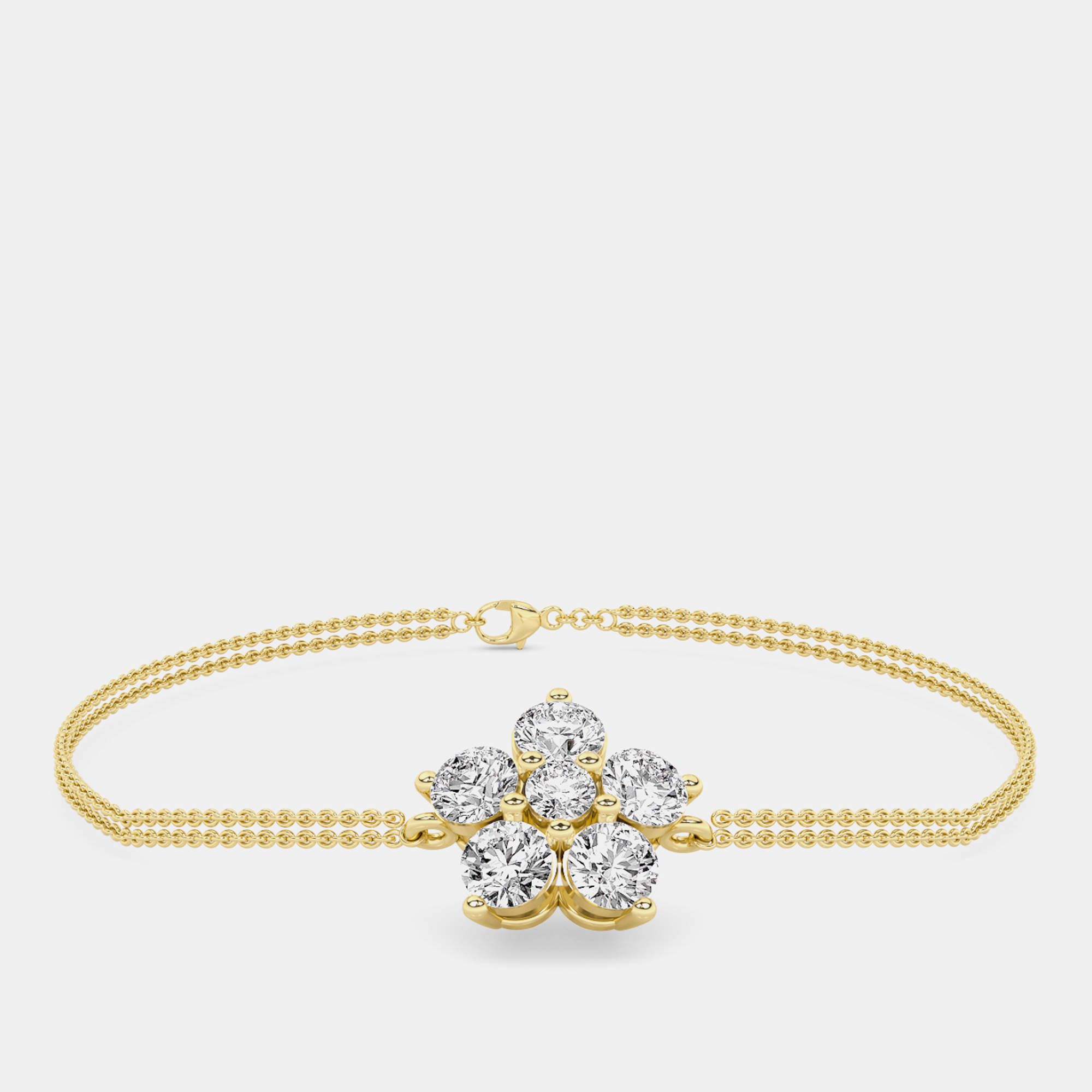 14K Flower Two Row Chain 7" Lab Grown Diamond Bracelet (0.75 Ctw)
