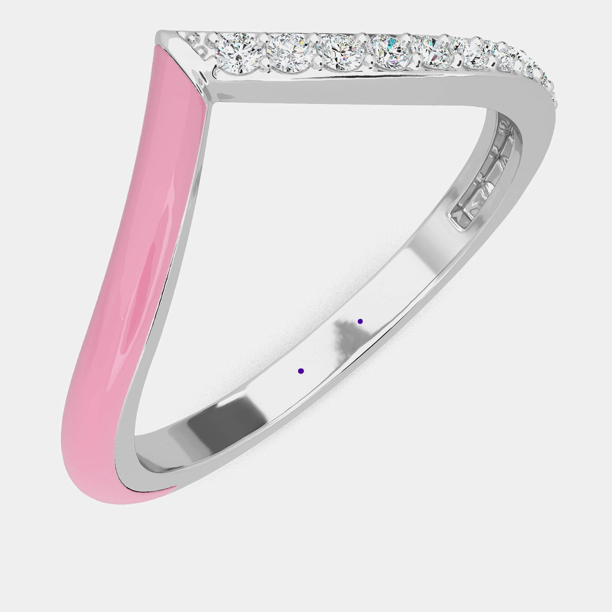 Pre Owned Light Pink Ceramic Chevron Style Sterling Silver Lab Grown Diamond Ring US 7