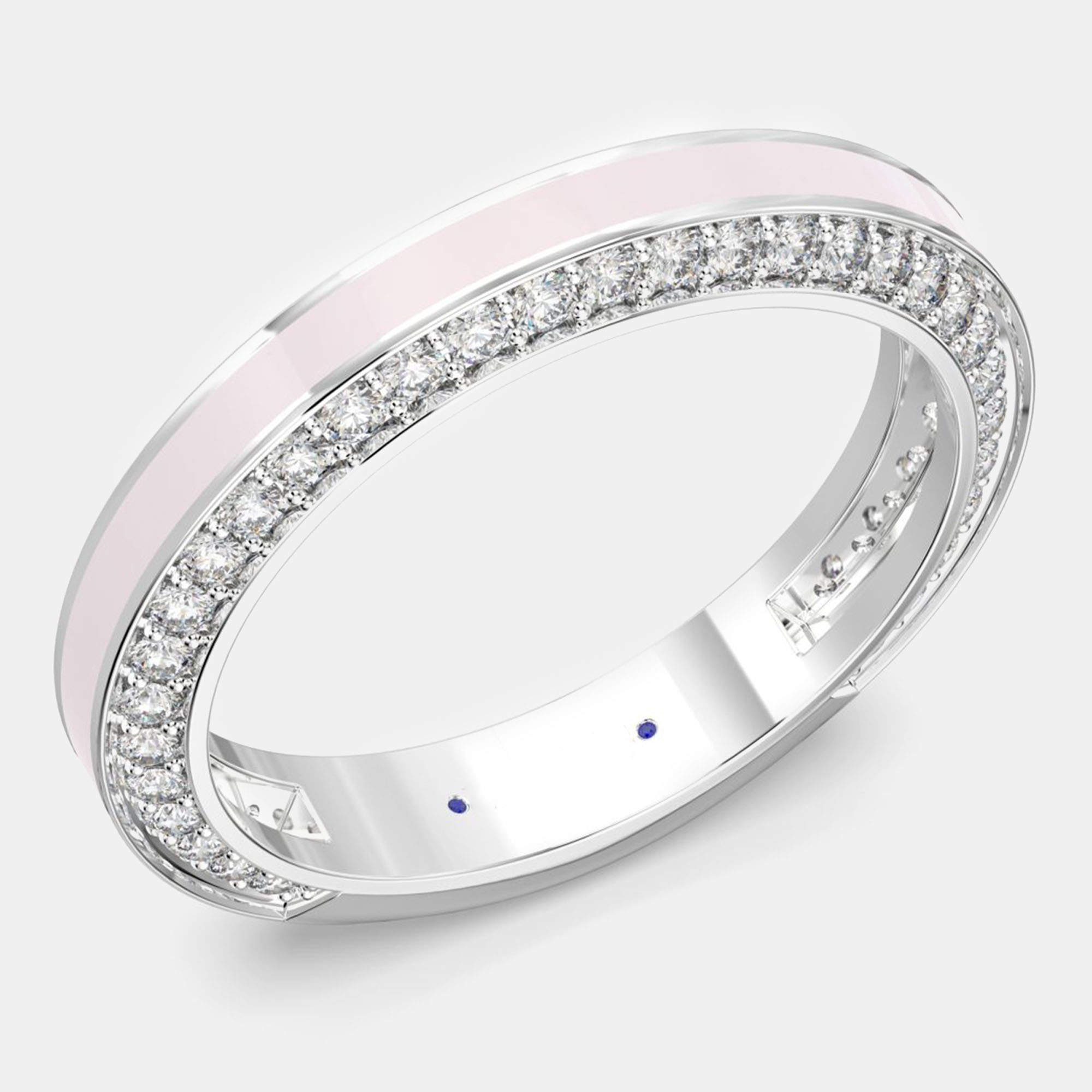 Classic Light Pink Ceramic Sterling Silver Lab Grown Diamonds Wedding Band US 7