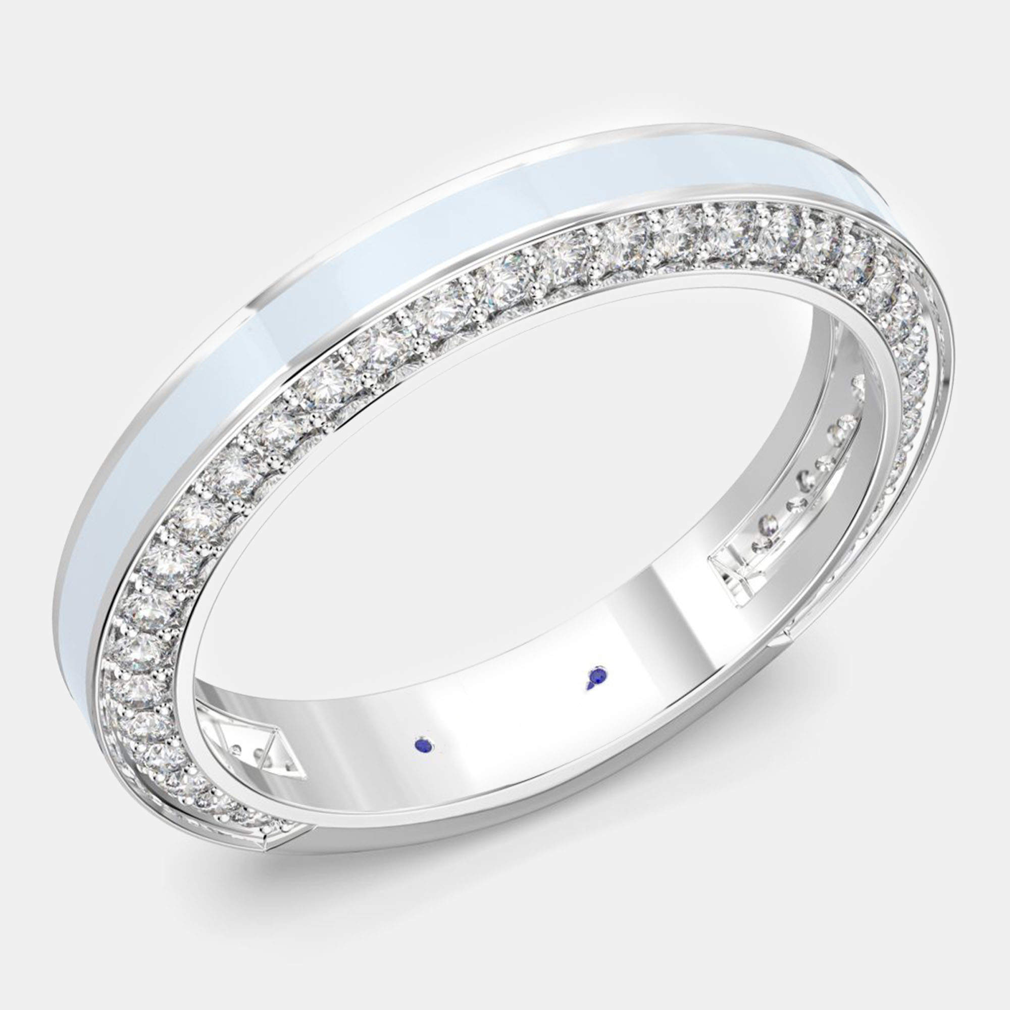 Classic Light Blue Ceramic Sterling Silver Lab Grown Diamonds Wedding Band US 7
