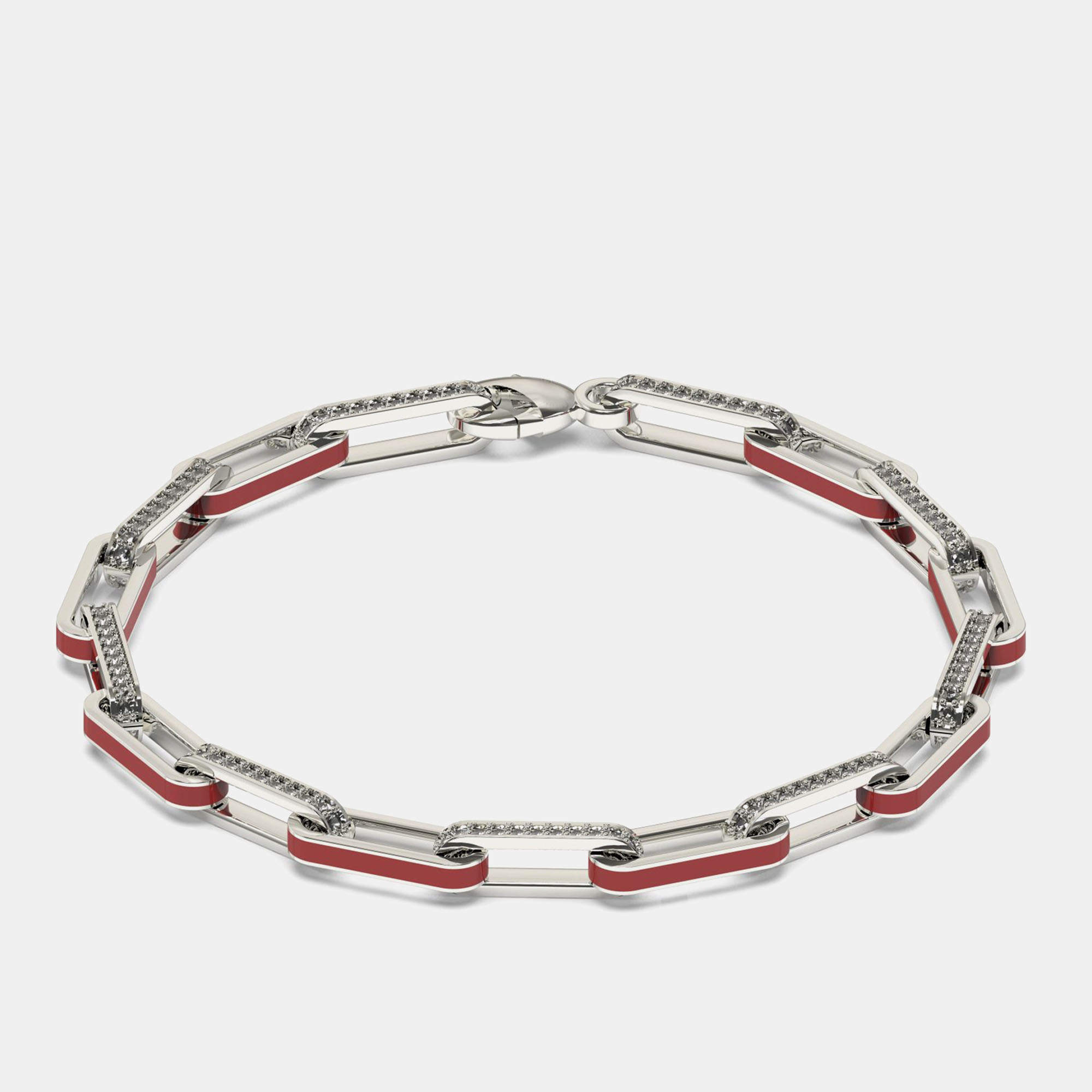 Silver & Ceramic Alternating Paper Clip Loop Bracelet