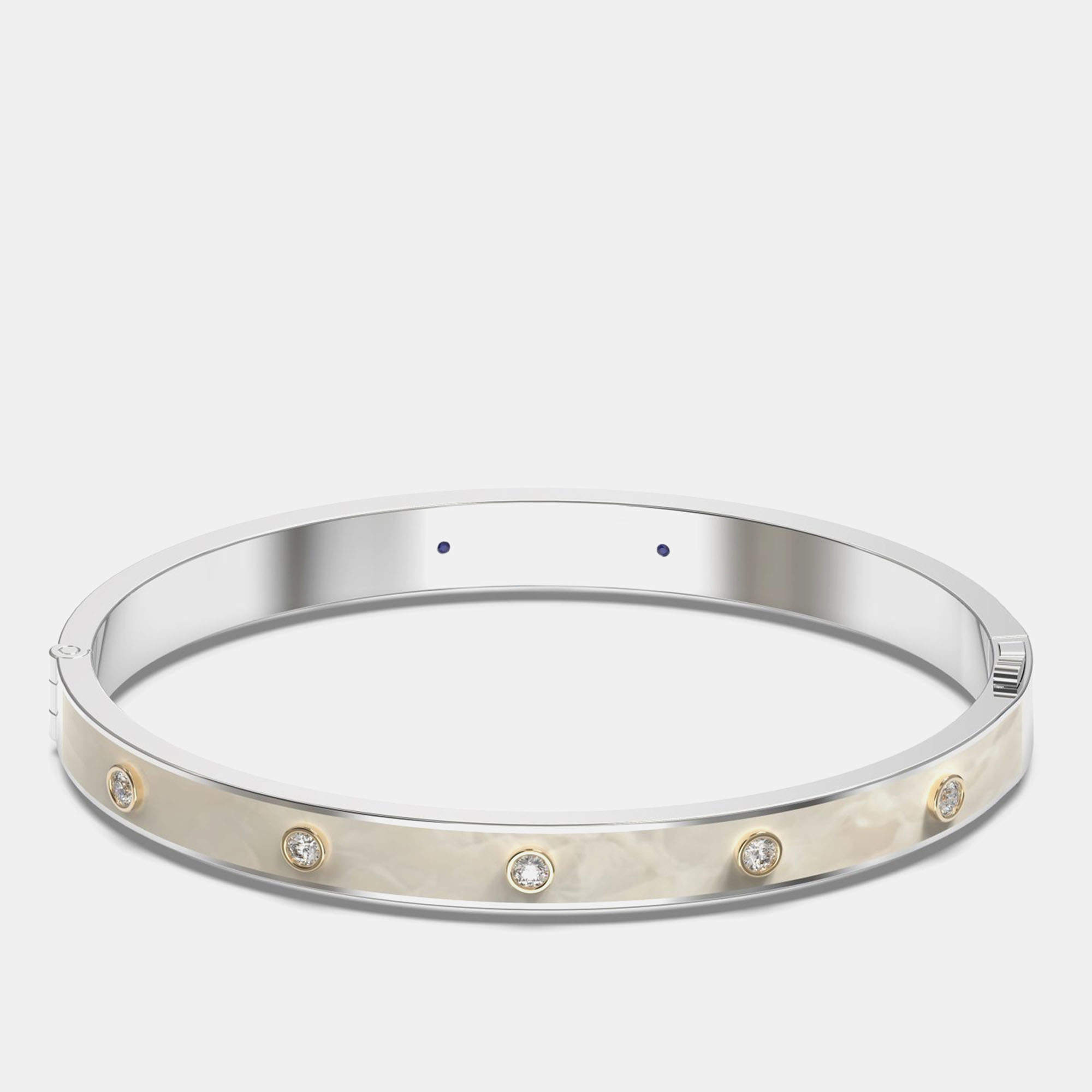 مملوكة مسبقًا 14K Yellow Gold 925 Sterling Silver Ceramic Hinged Bezel Set Bangle