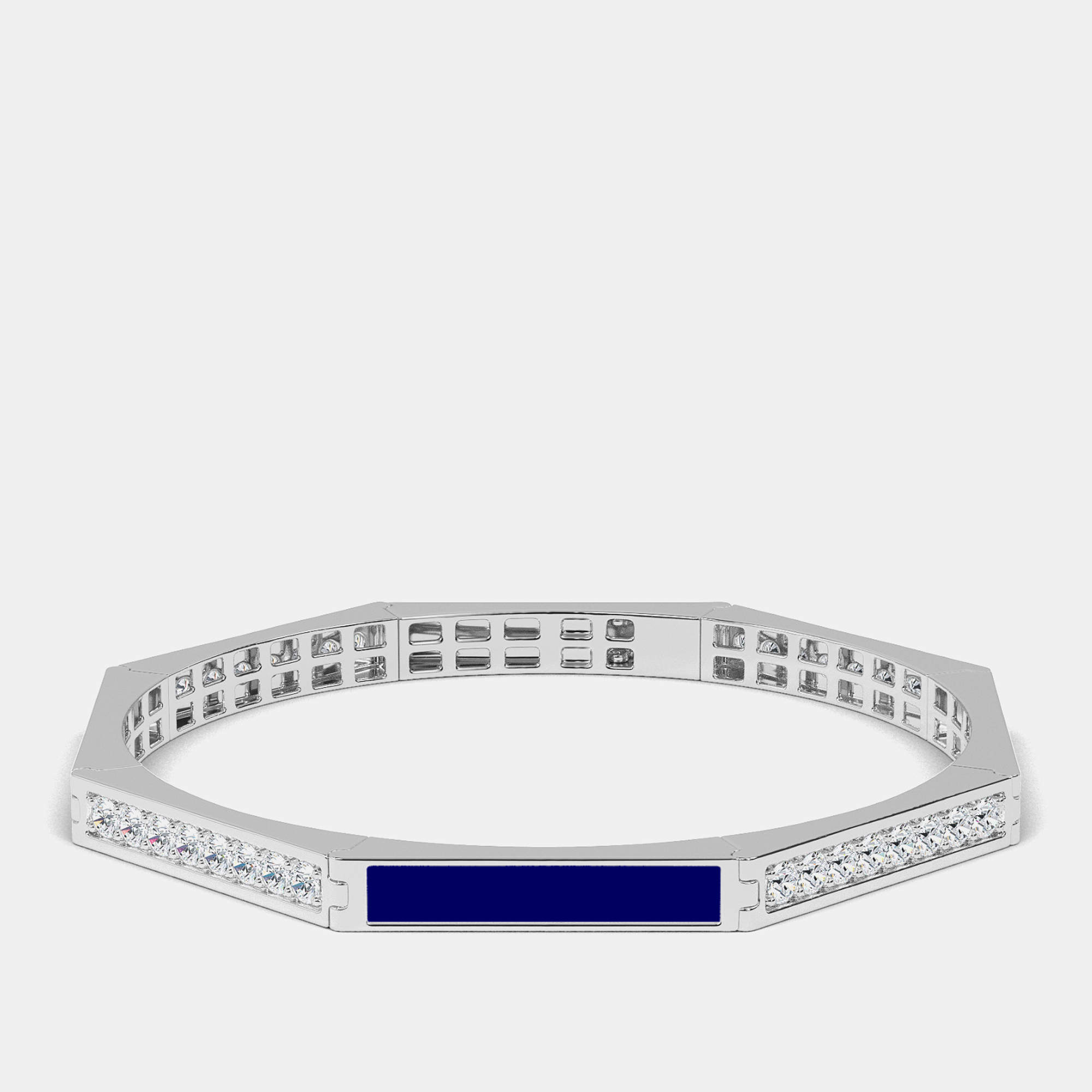 Silver & Ceramic Octagon Shaped Alternating Hinged Bangle