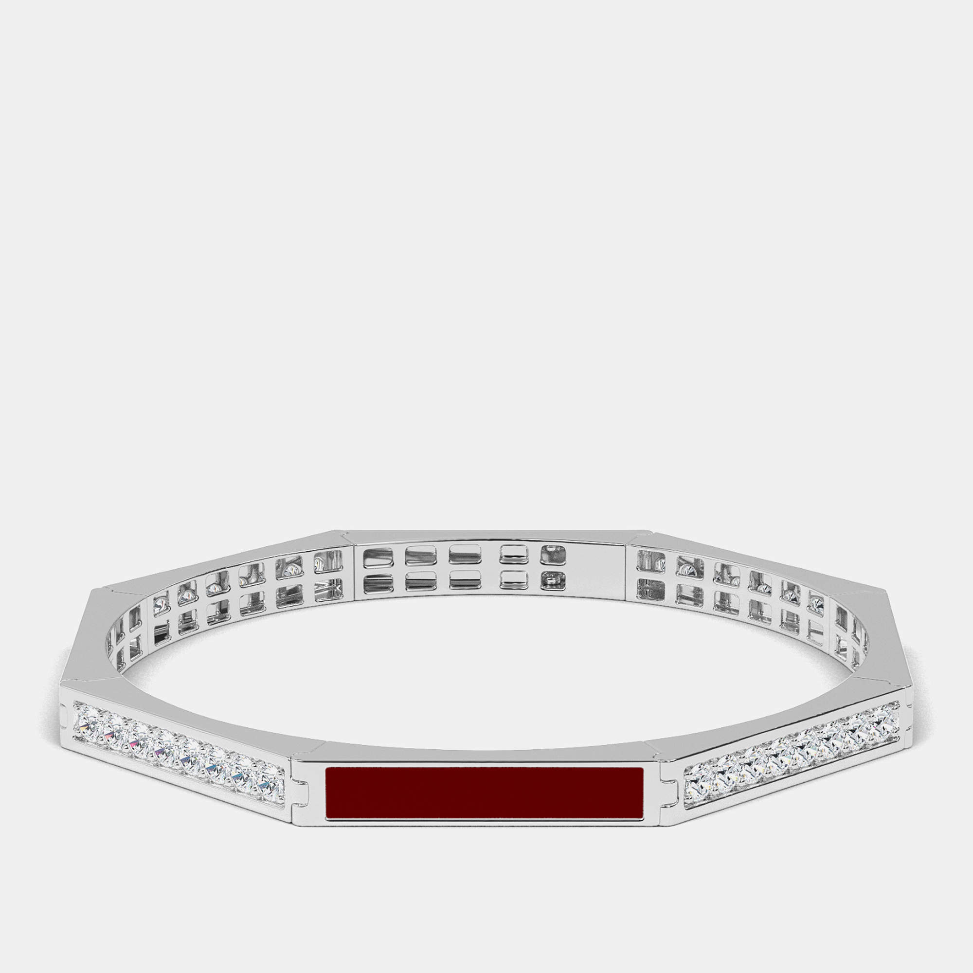 Silver & Ceramic Octagon Shaped Alternating Hinged Bangle