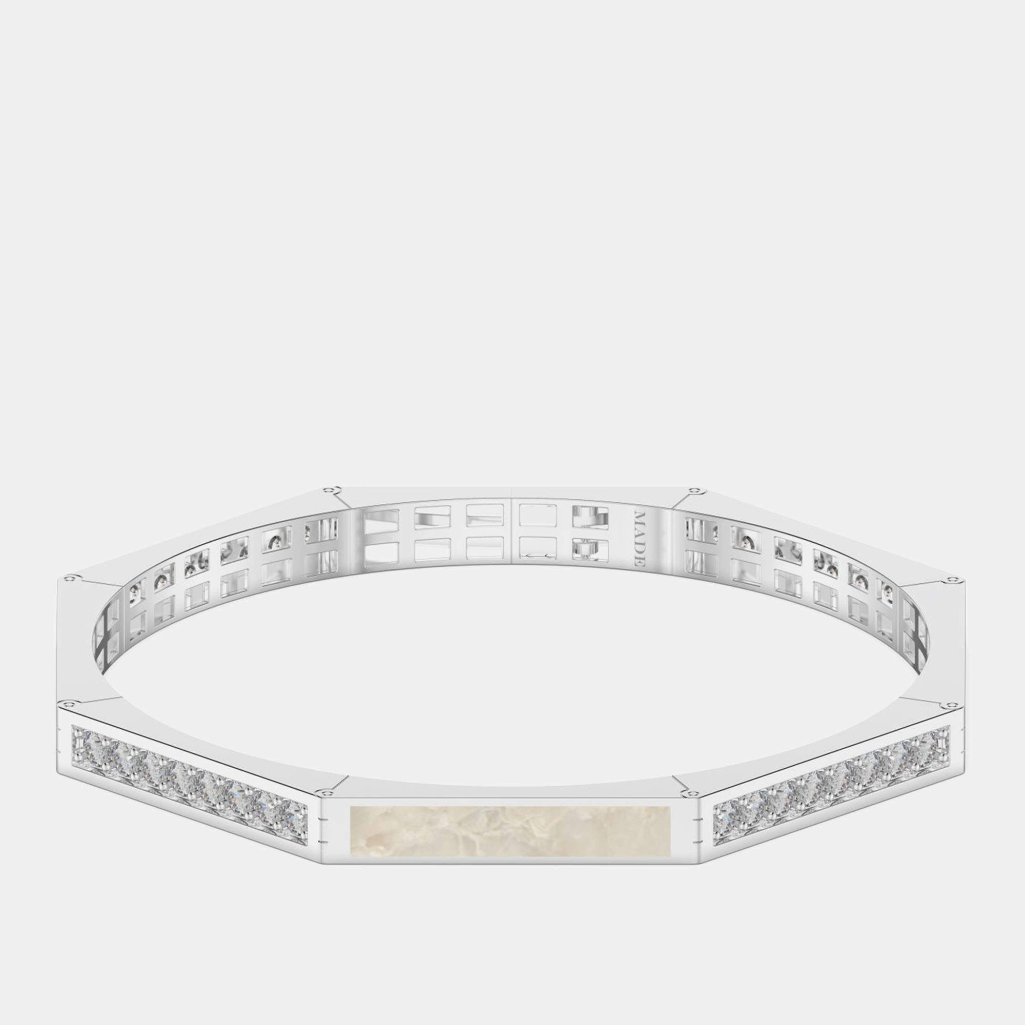 Silver & Ceramic Octagon Shaped Alternating Hinged Bangle