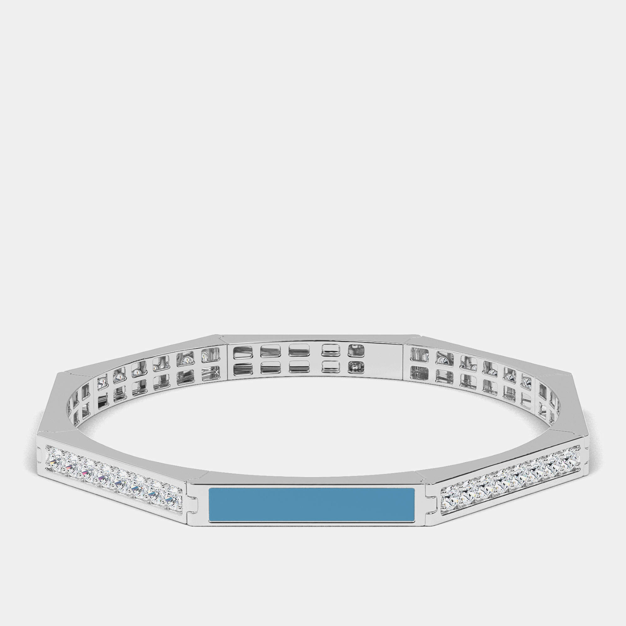 Silver & Ceramic Octagon Shaped Alternating Hinged Bangle