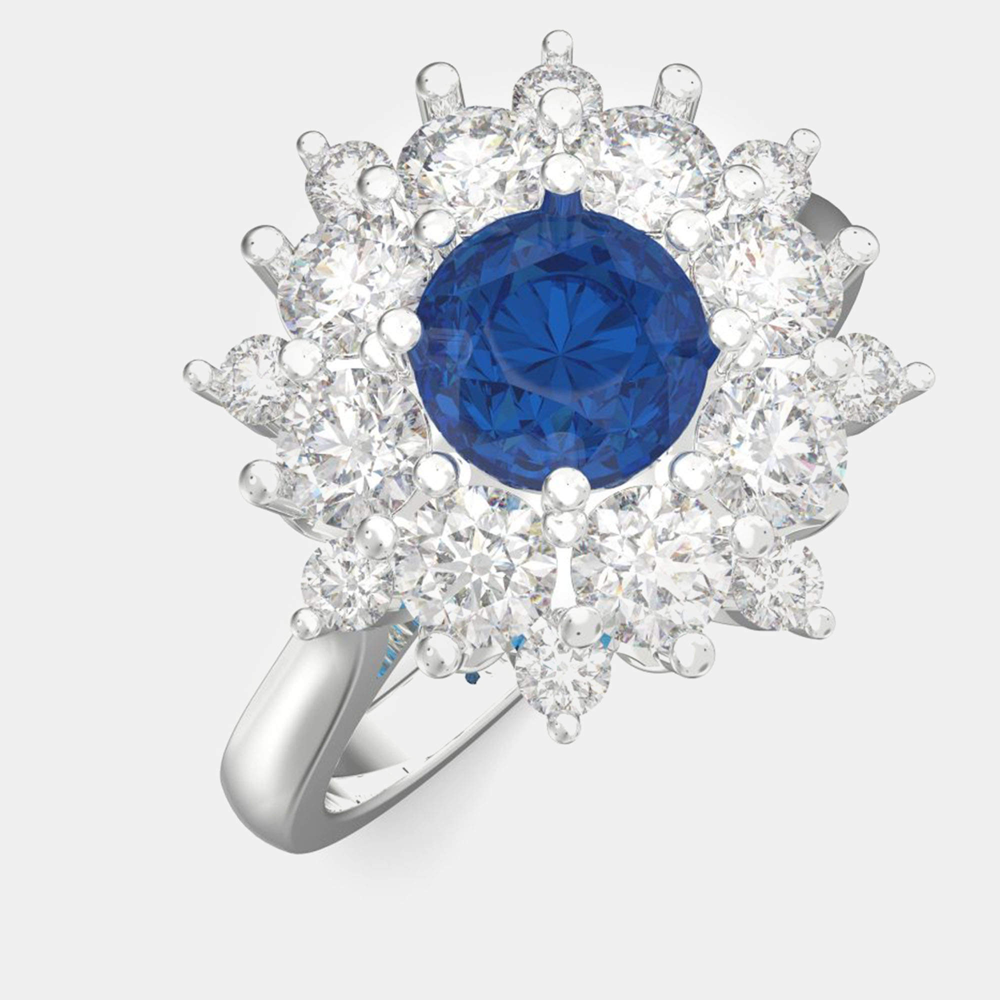 Pre Owned خاتم من الفضة الاسترلينية 925 مع زهرة ملونة والماس المصنوع في المختبر مقاس الولايات المتحدة 7