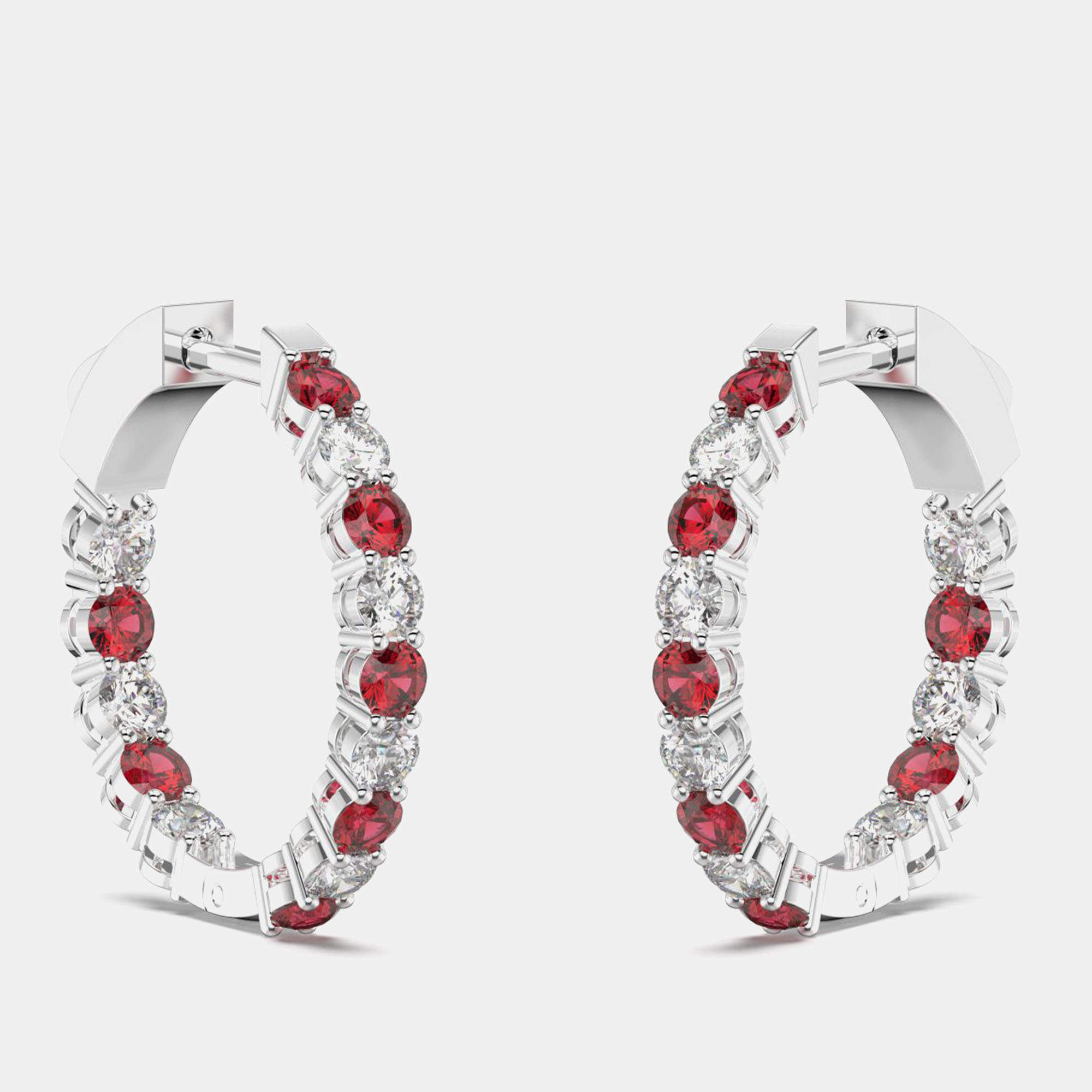 Pre Owned 925 Sterling Silver Hoop Color & Lab Grown Diamond Earrings