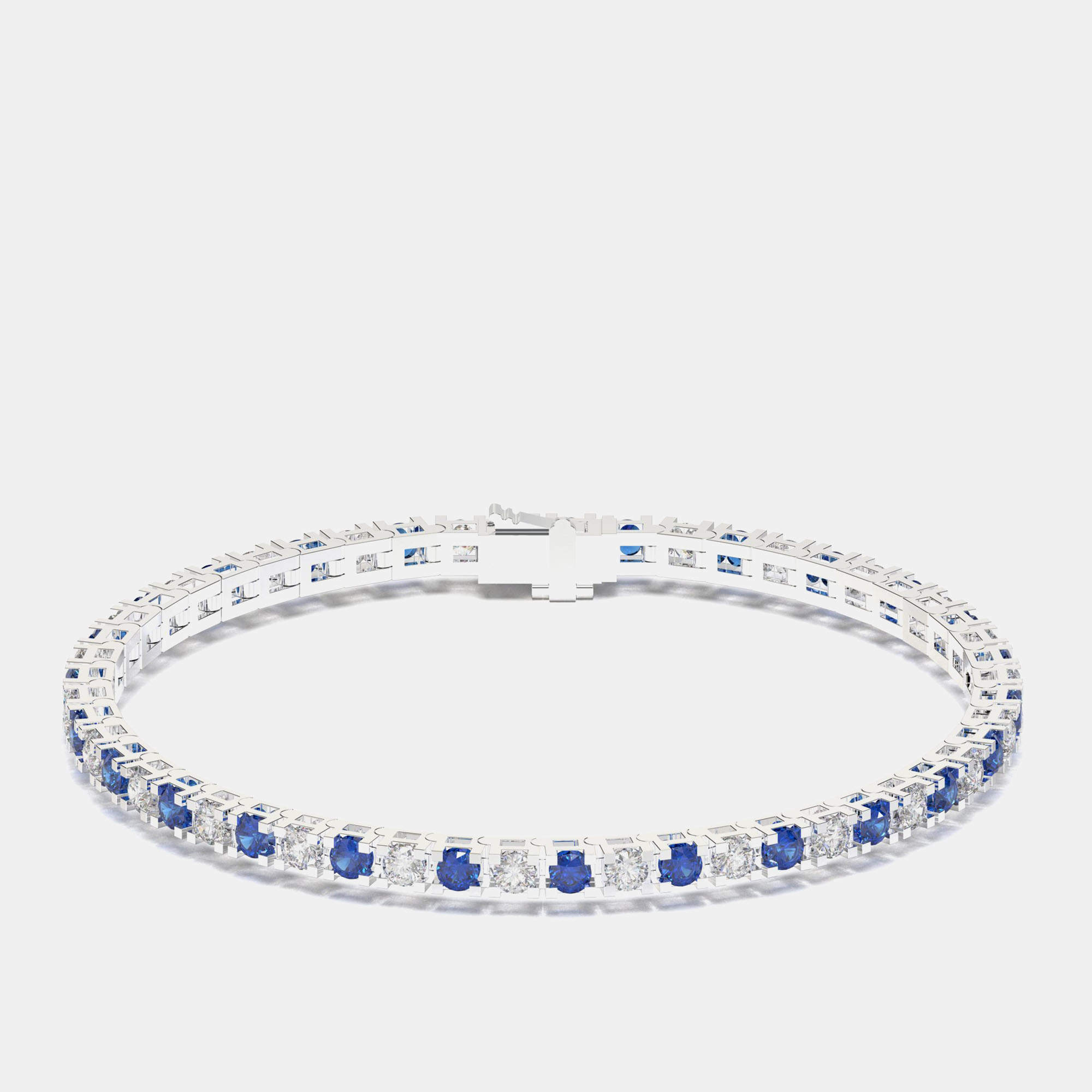 Pre Owned 925 Sterling Silver Tennis Color & Lab Grown Diamond Bracelet