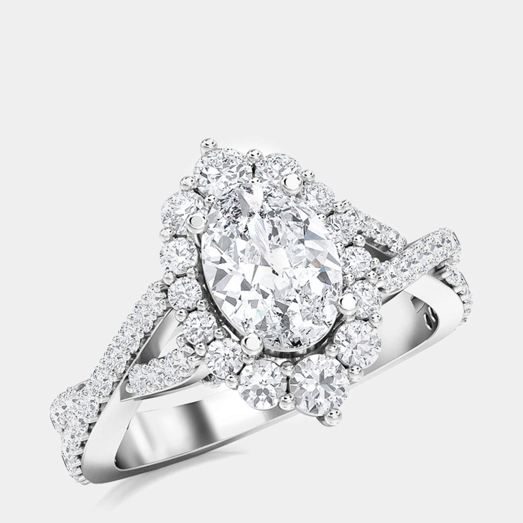 14K Double Twist Oval Halo Ring (2 ctw) US 7