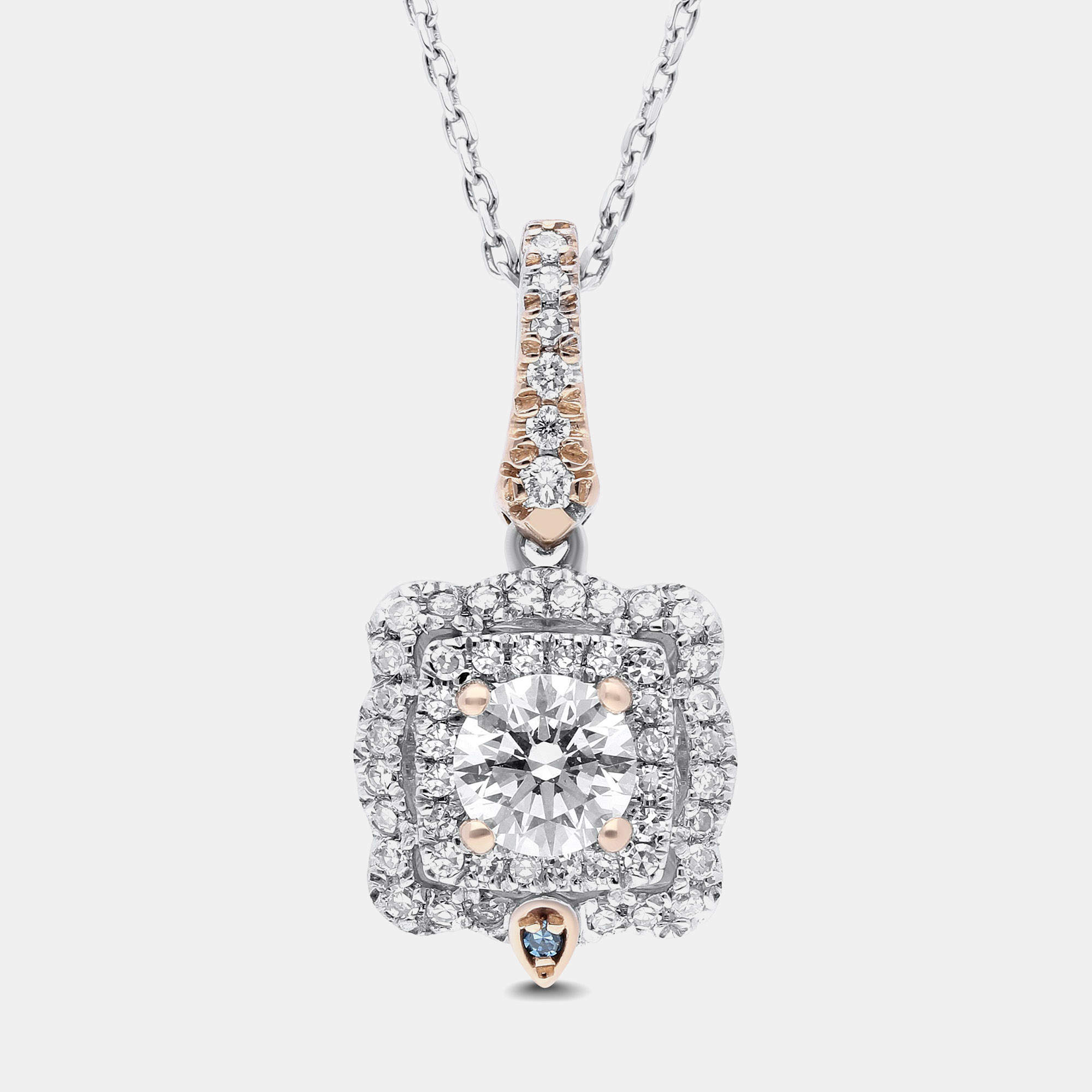 14K Rose Gold/White Gold Round Cut Scalloped Halo Pendant (0.80ctw)
