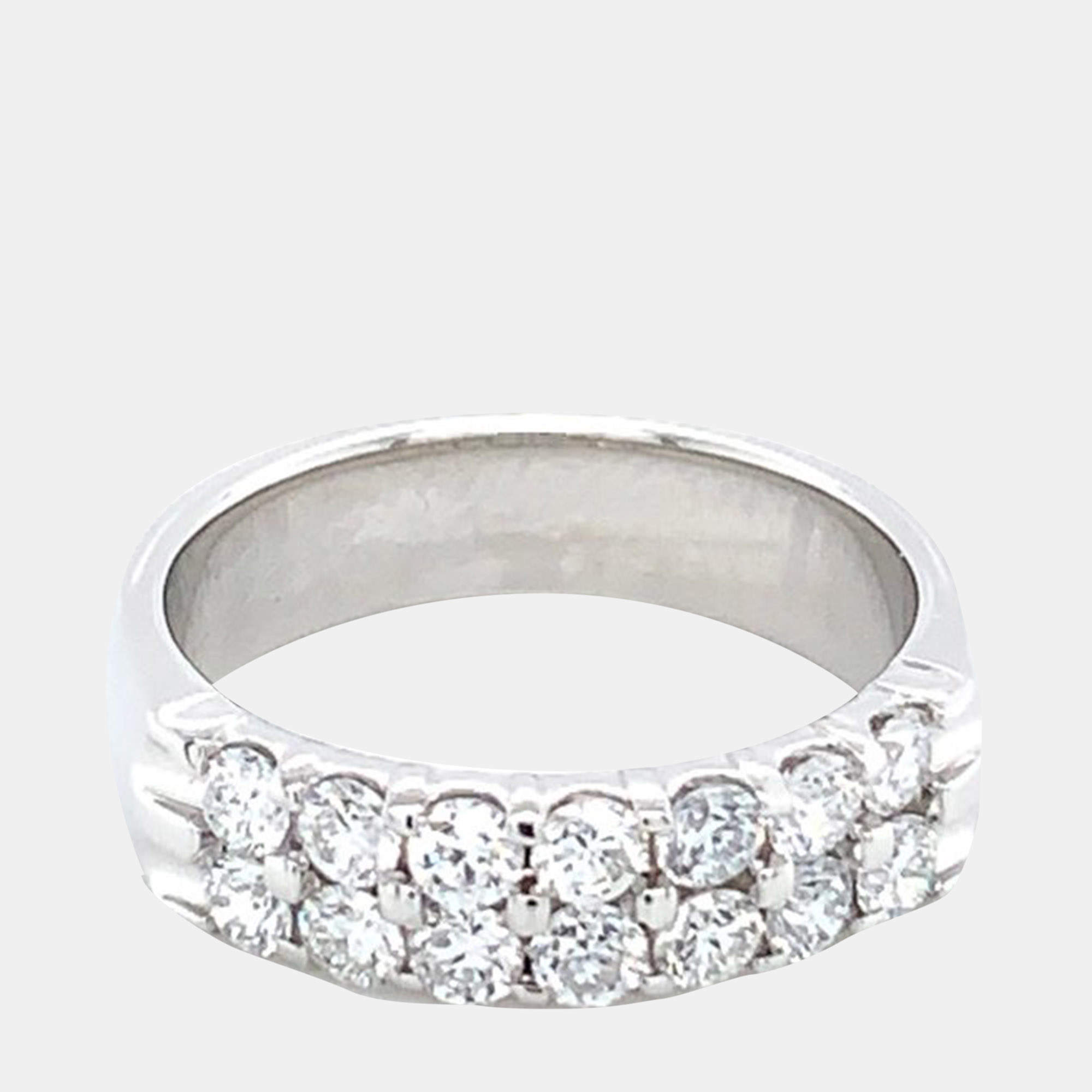 مملوكة مسبقًا خاتم معدني 14 قيراط مرصع بصفين من الماس المزروع مخبرياً (1 قيراط بالإجمال) مقاس 7 الولايات المتحدة