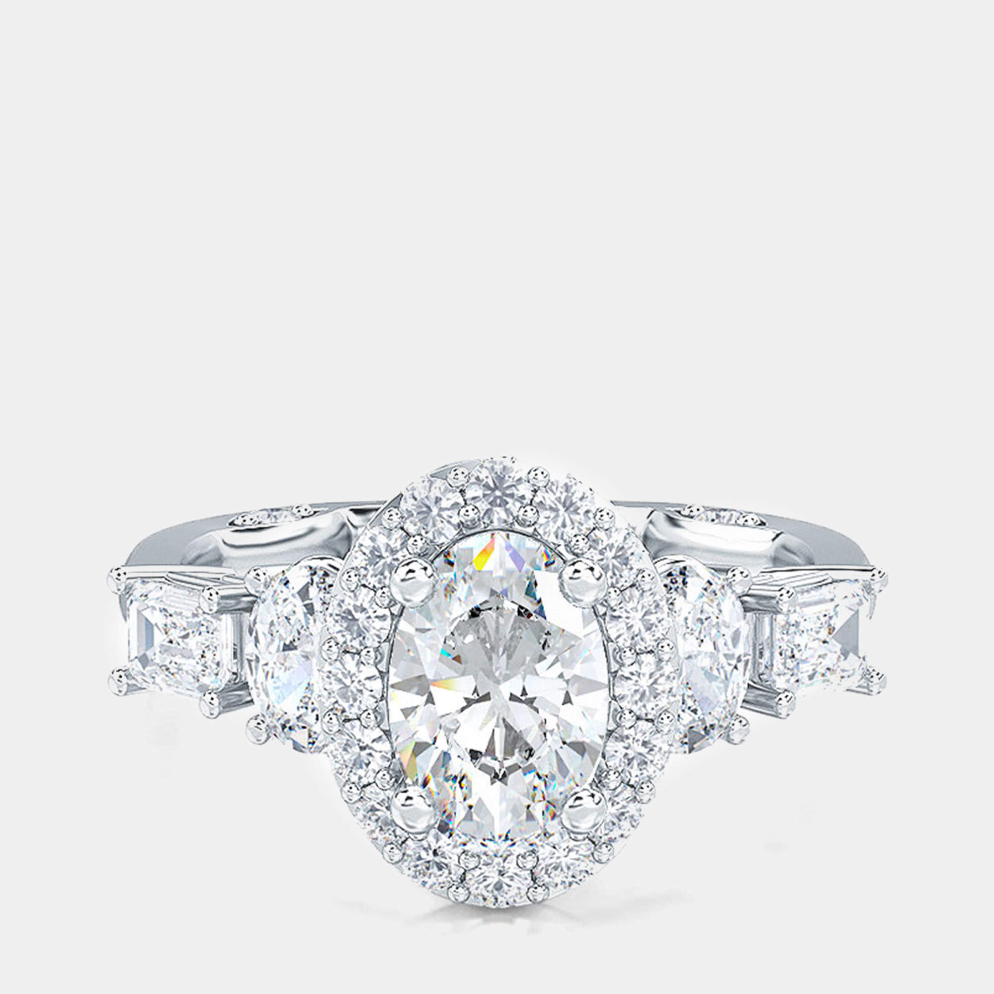 14K Stone Mix Oval Halo Ring (1 1/2 ctw) US 7