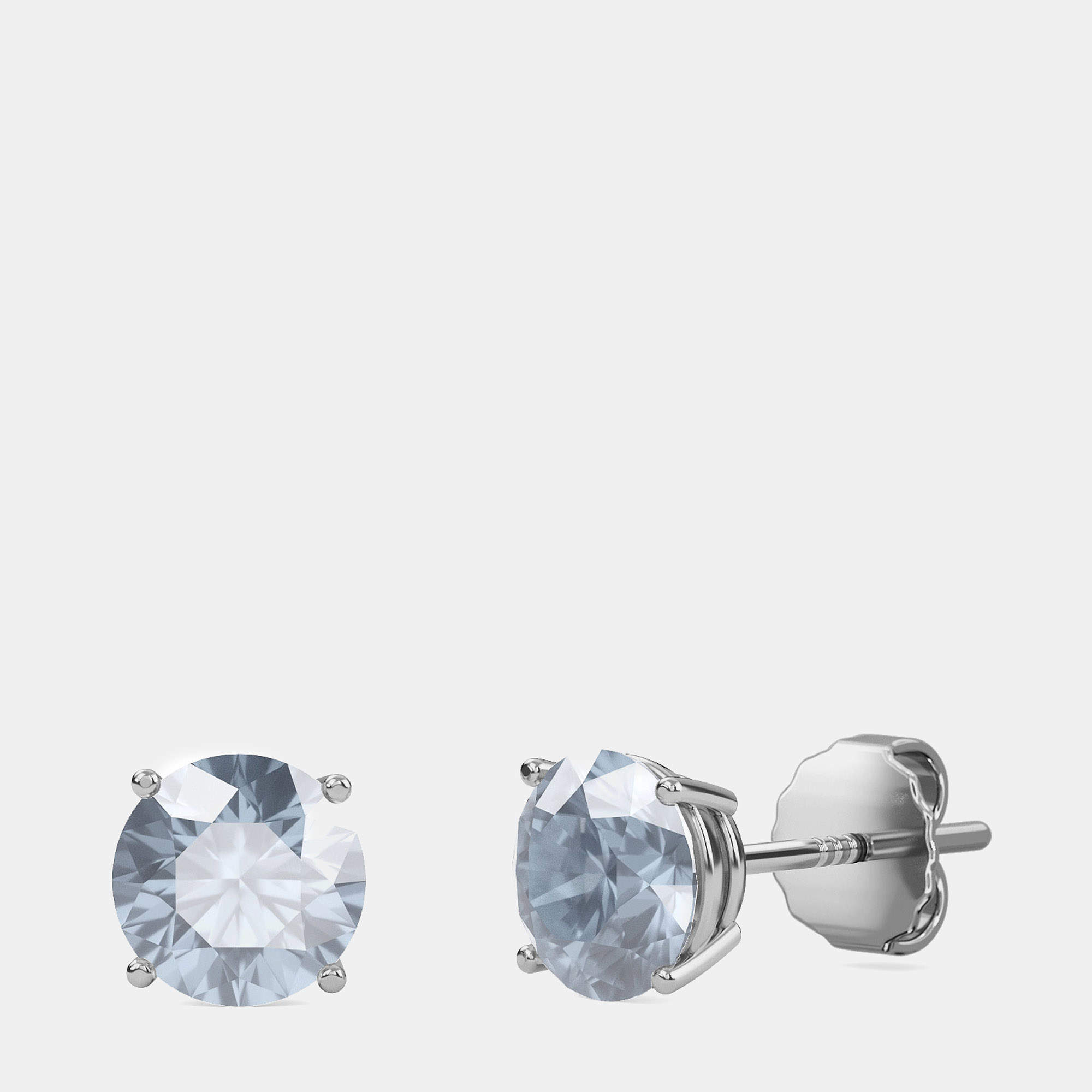 مملوكة مسبقًا 10K Round Created White Sapphire Birthstone Solitaire Earring (2.00 ctw)