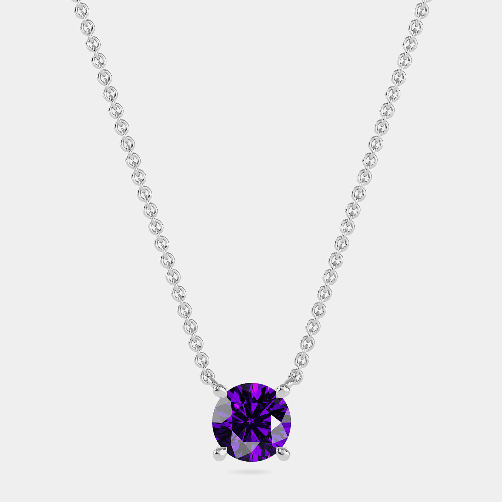 مملوكة مسبقًا 10K Round Created Amethyst Birthstone Solitaire Pendant (2.00 ctw)
