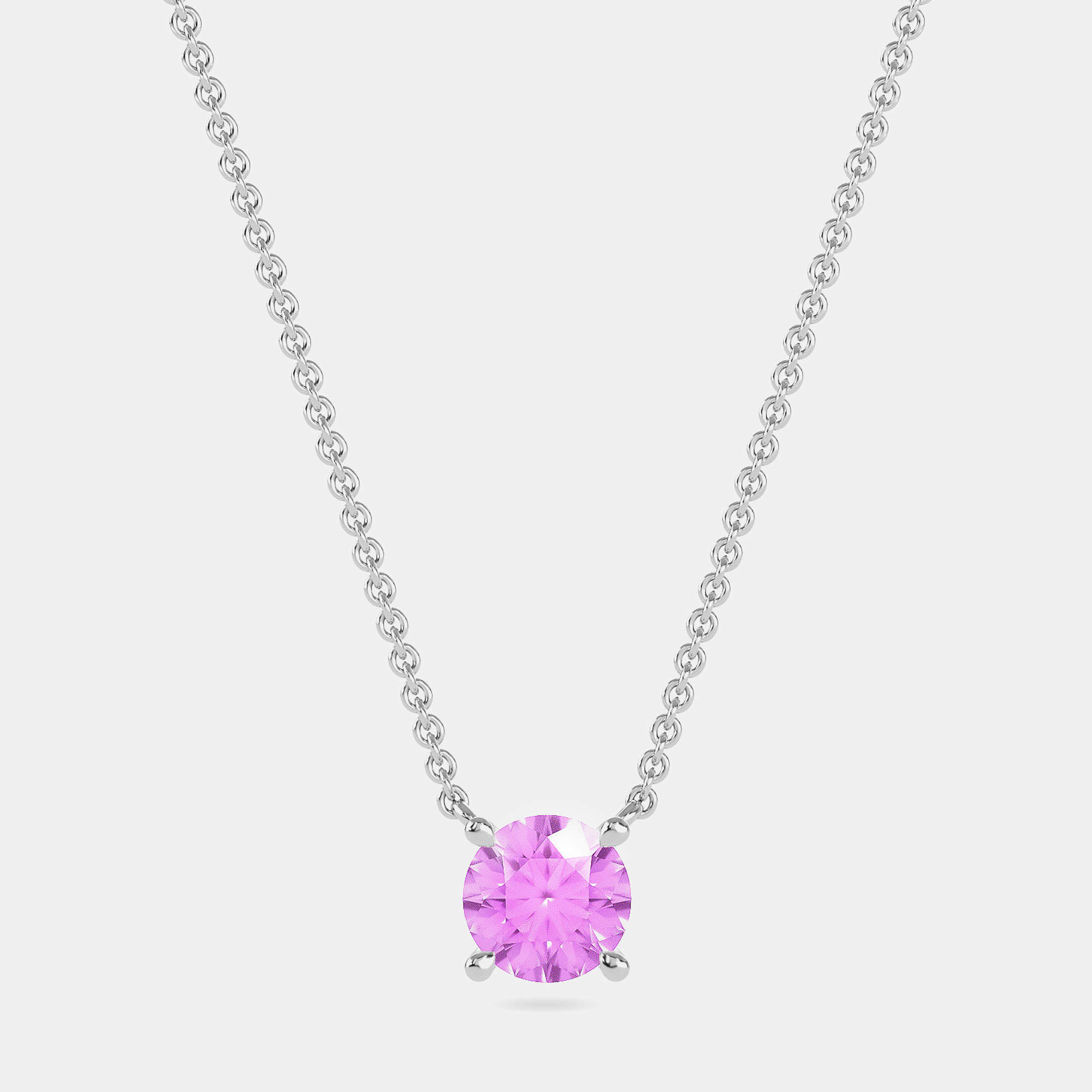 10K Round Created Pink Sapphire Birthstone Solitaire Pendant (2.00 ctw)